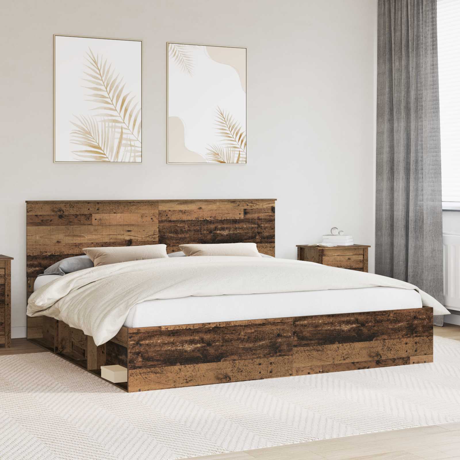 vidaXL Bedframe met hoofdeinde Wit 200 x 200 cm Massief grenenhout