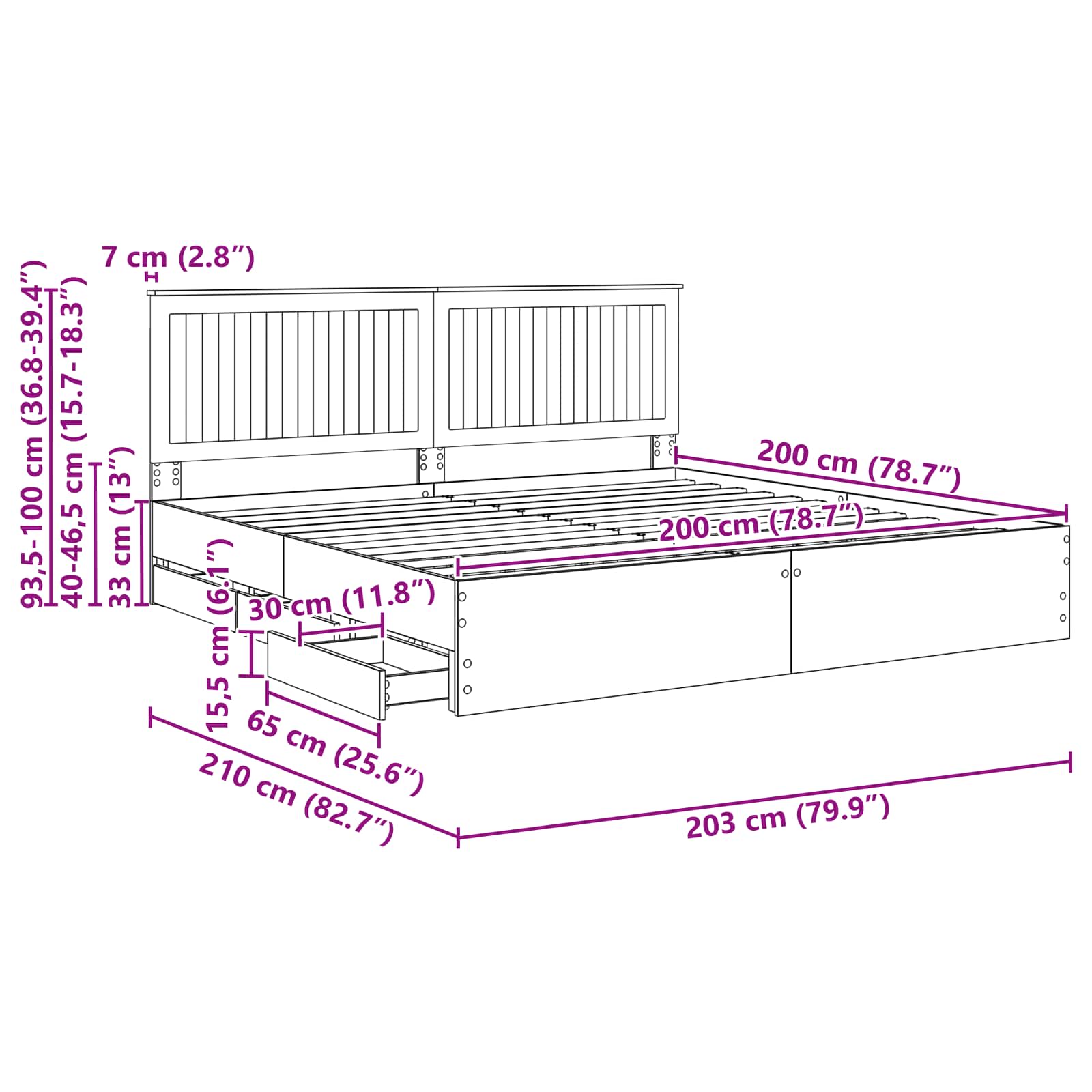vidaXL Bedframe met lade met opslag Wit 200 x 200 cm Ingenieurshout