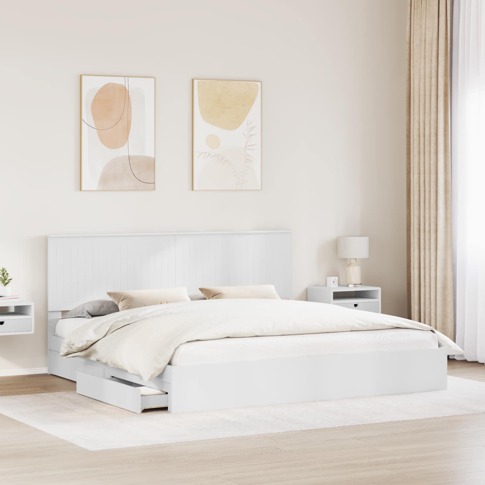 vidaXL Opslag bed met hoofdeinde Wit 200 x 200 cm Bewerkt hout