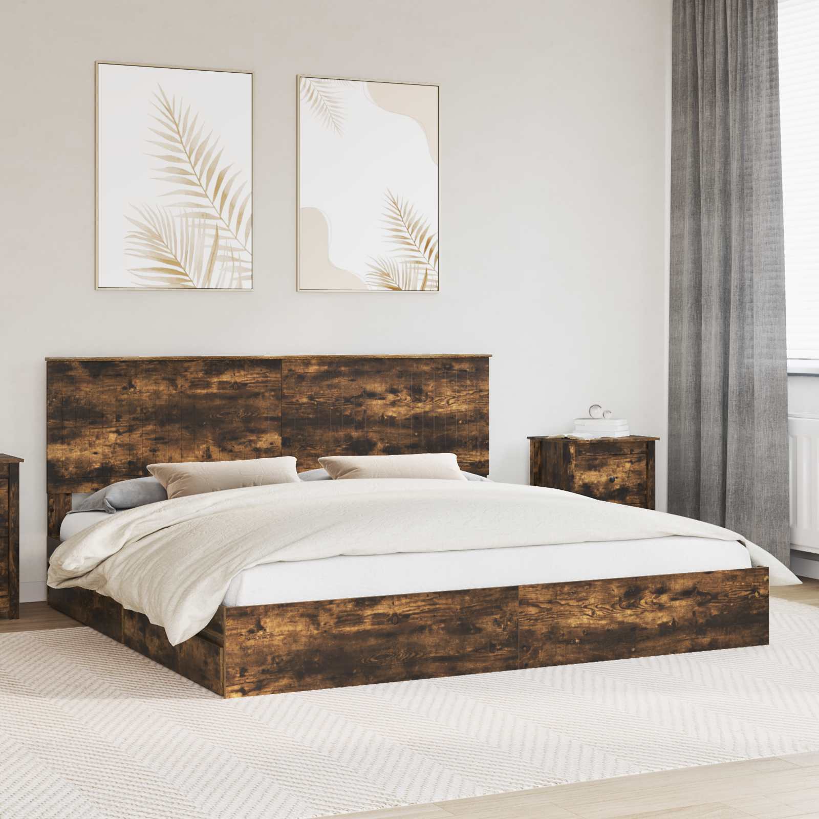 vidaXL Opslag bed met hoofdeinde Wit 200 x 200 cm Bewerkt hout