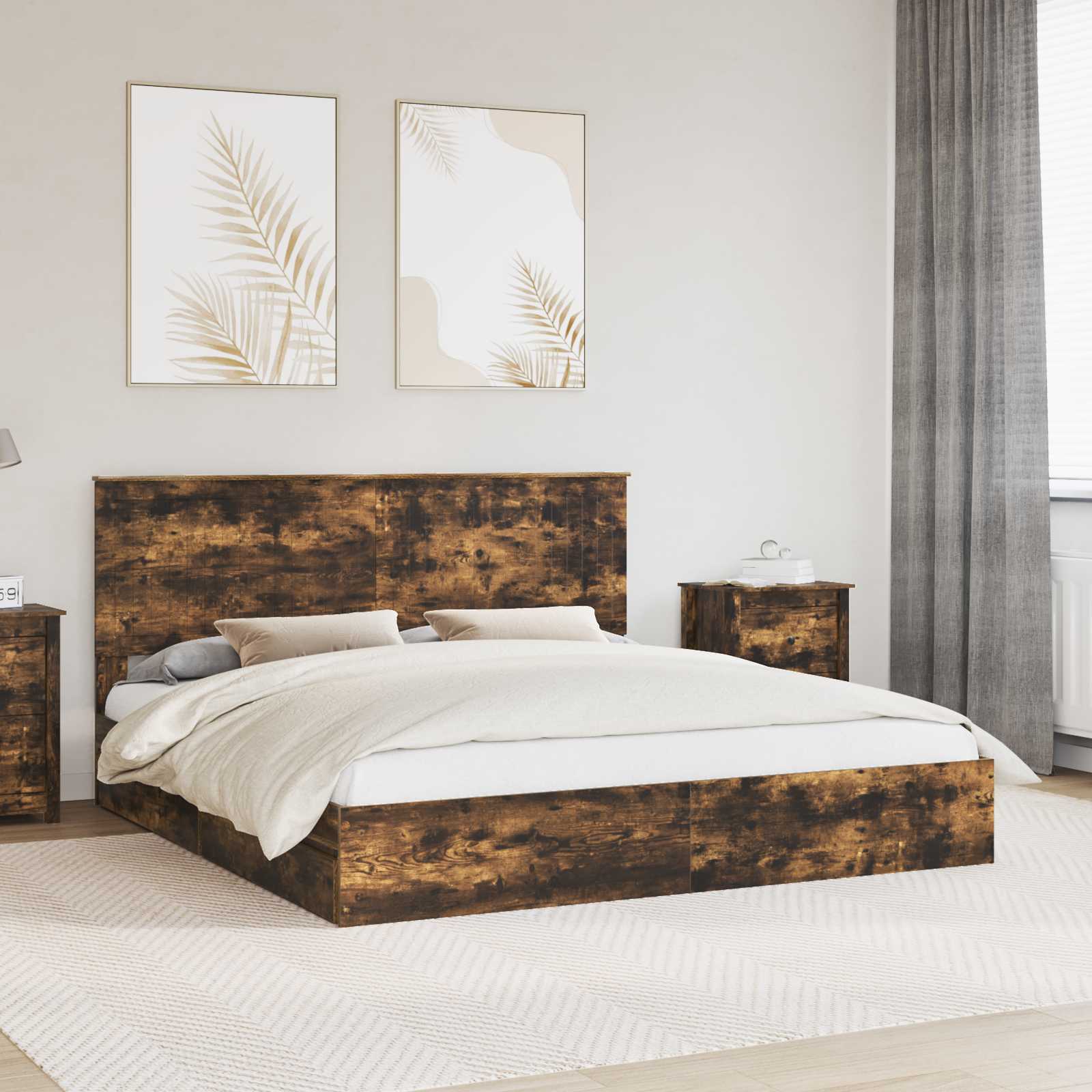 vidaXL Opslag bed met hoofdeinde Wit 200 x 200 cm Bewerkt hout