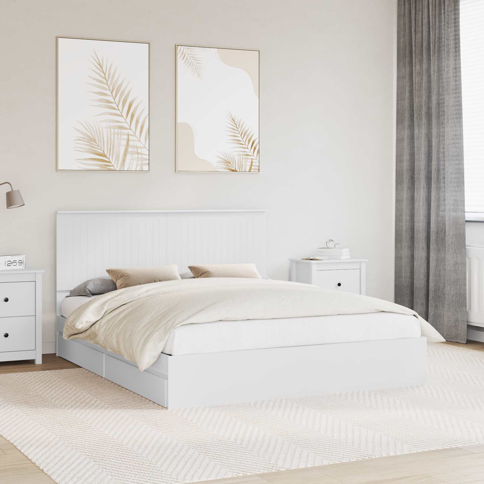 vidaXL Opslag bed met hoofdeinde Wit 200 x 200 cm Bewerkt hout