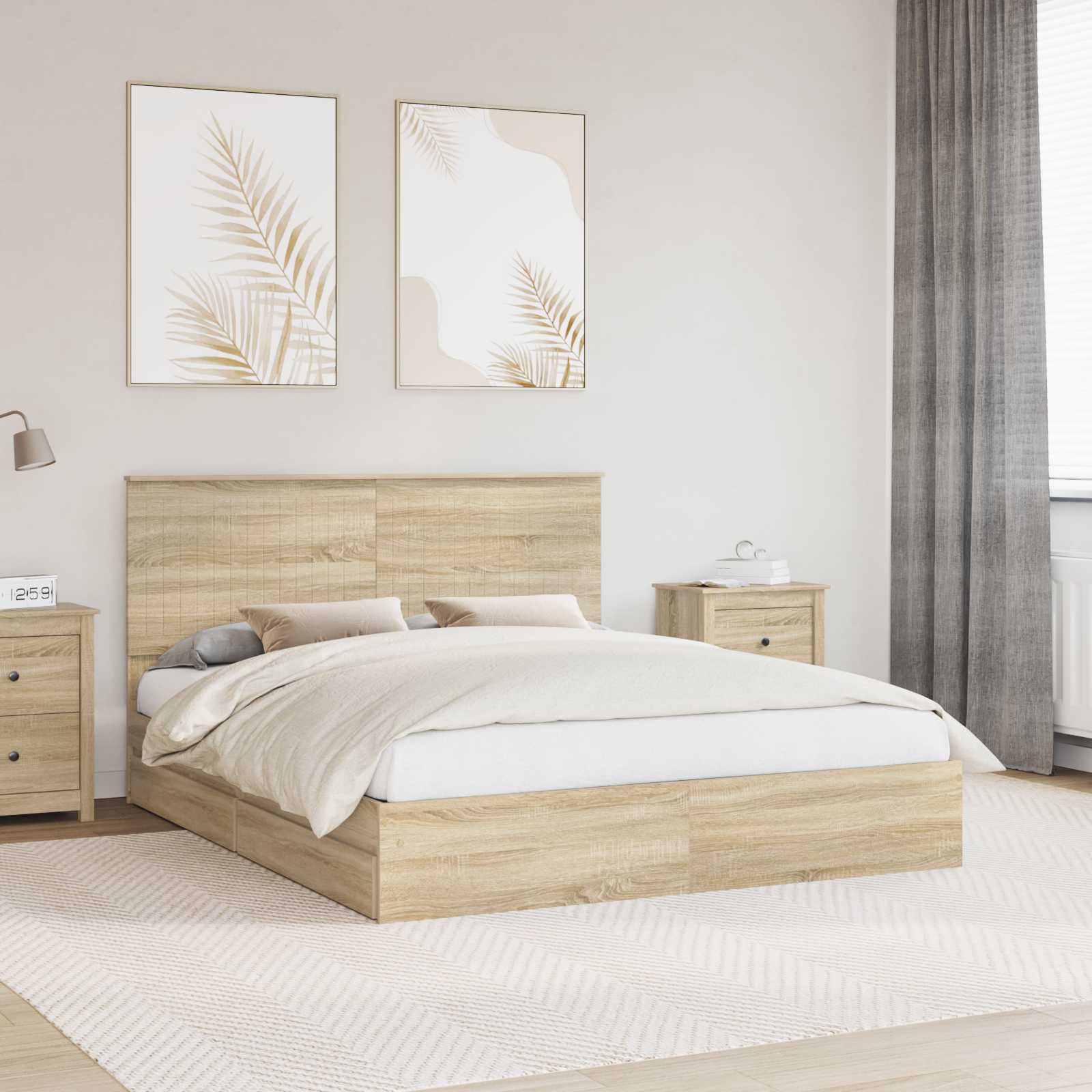 vidaXL Opslag bed met hoofdeinde Wit 200 x 200 cm Bewerkt hout