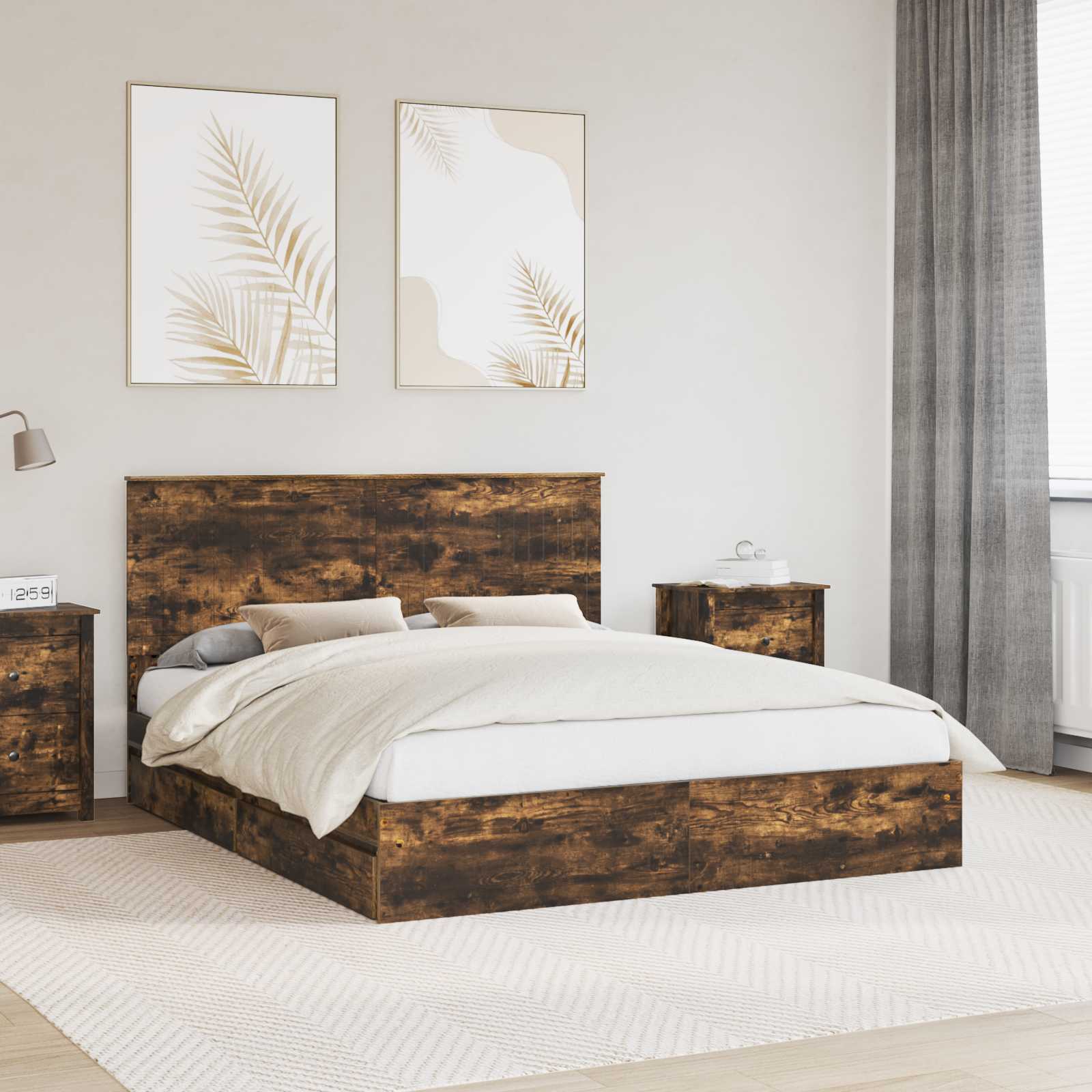 vidaXL Opslag bed met hoofdeinde Wit 200 x 200 cm Bewerkt hout