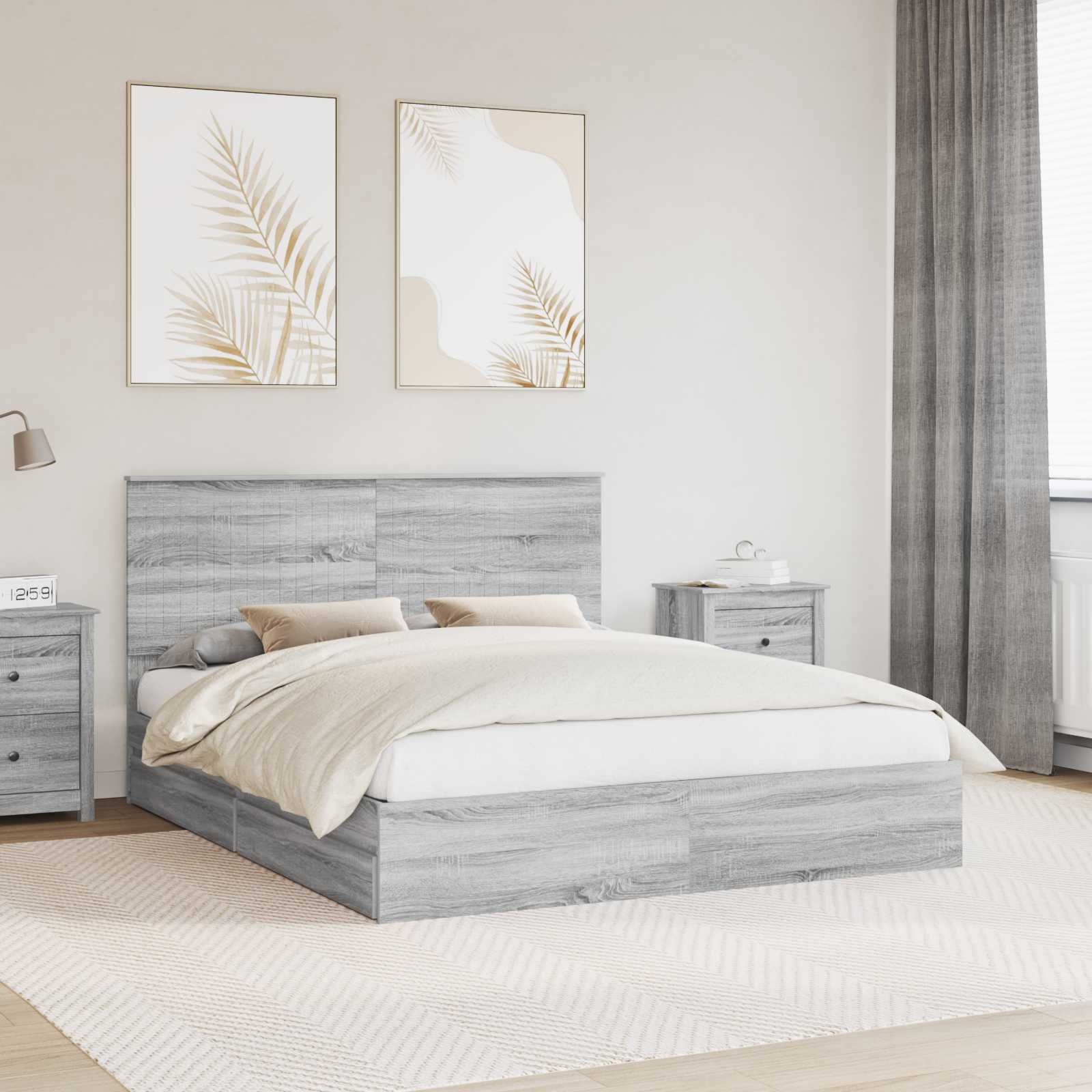 vidaXL Opslag bed met hoofdeinde Wit 200 x 200 cm Bewerkt hout
