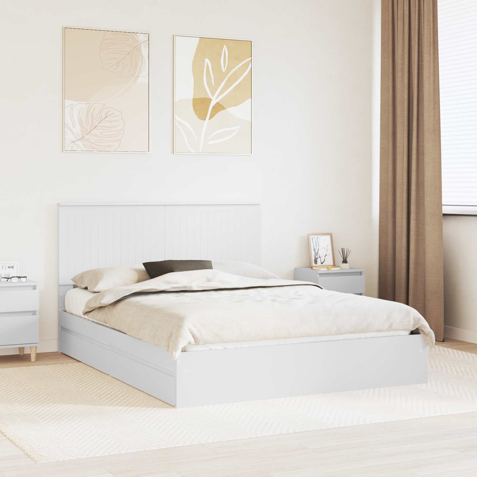 vidaXL Opslag bed met hoofdeinde Wit 200 x 200 cm Bewerkt hout