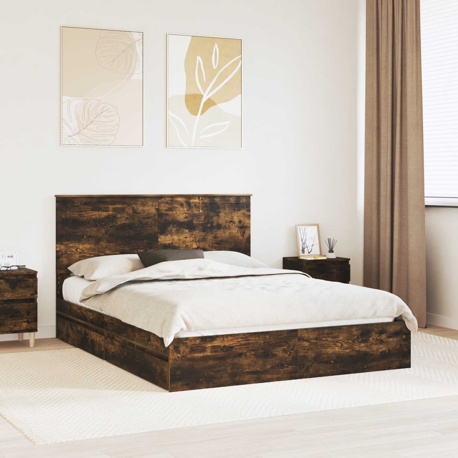 vidaXL Opslag bed met hoofdeinde Wit 200 x 200 cm Bewerkt hout