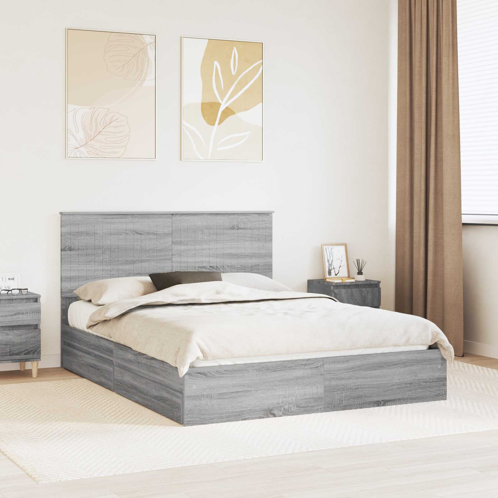 vidaXL Opslag bed met hoofdeinde Wit 200 x 200 cm Bewerkt hout