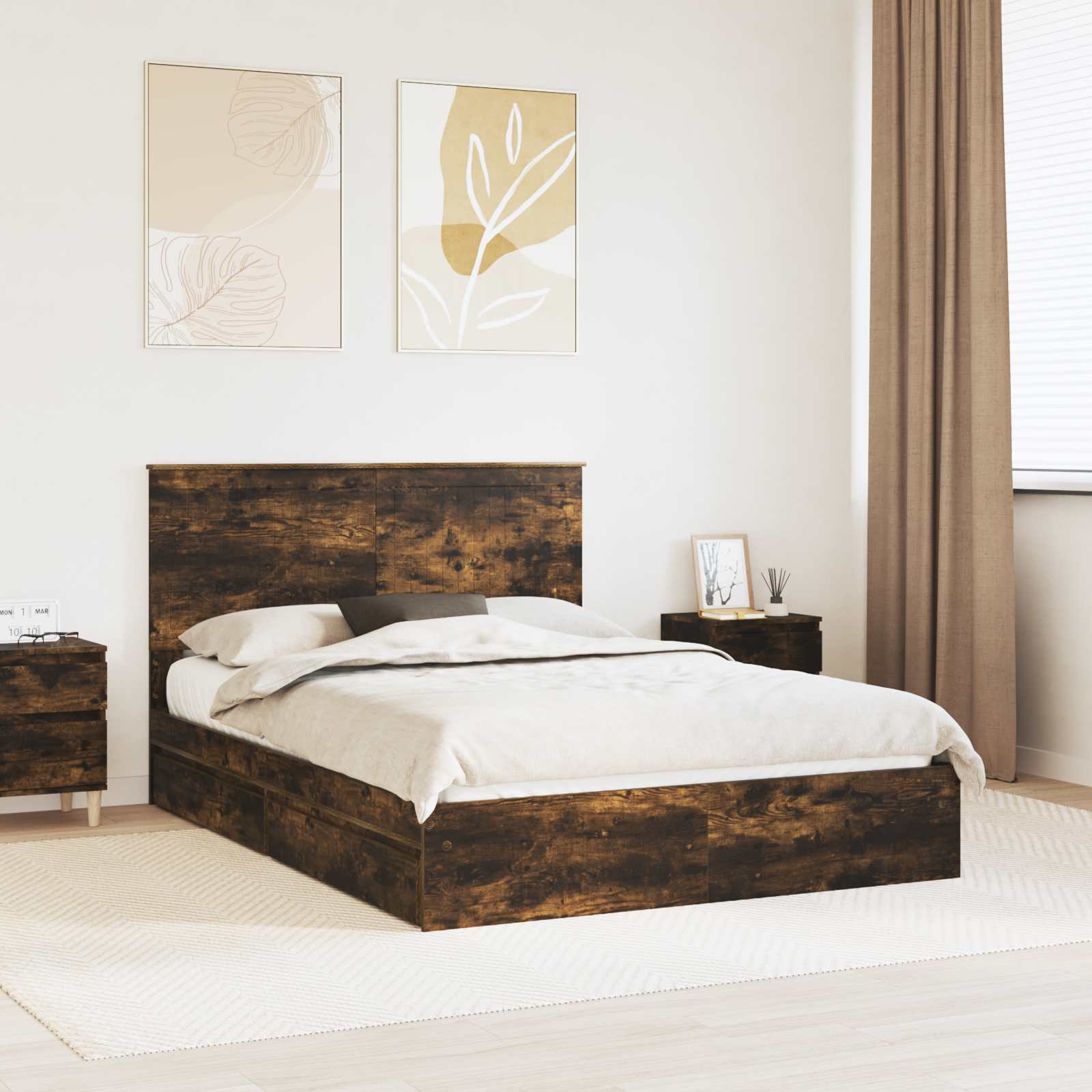 vidaXL Opslag bed met hoofdeinde Wit 200 x 200 cm Bewerkt hout