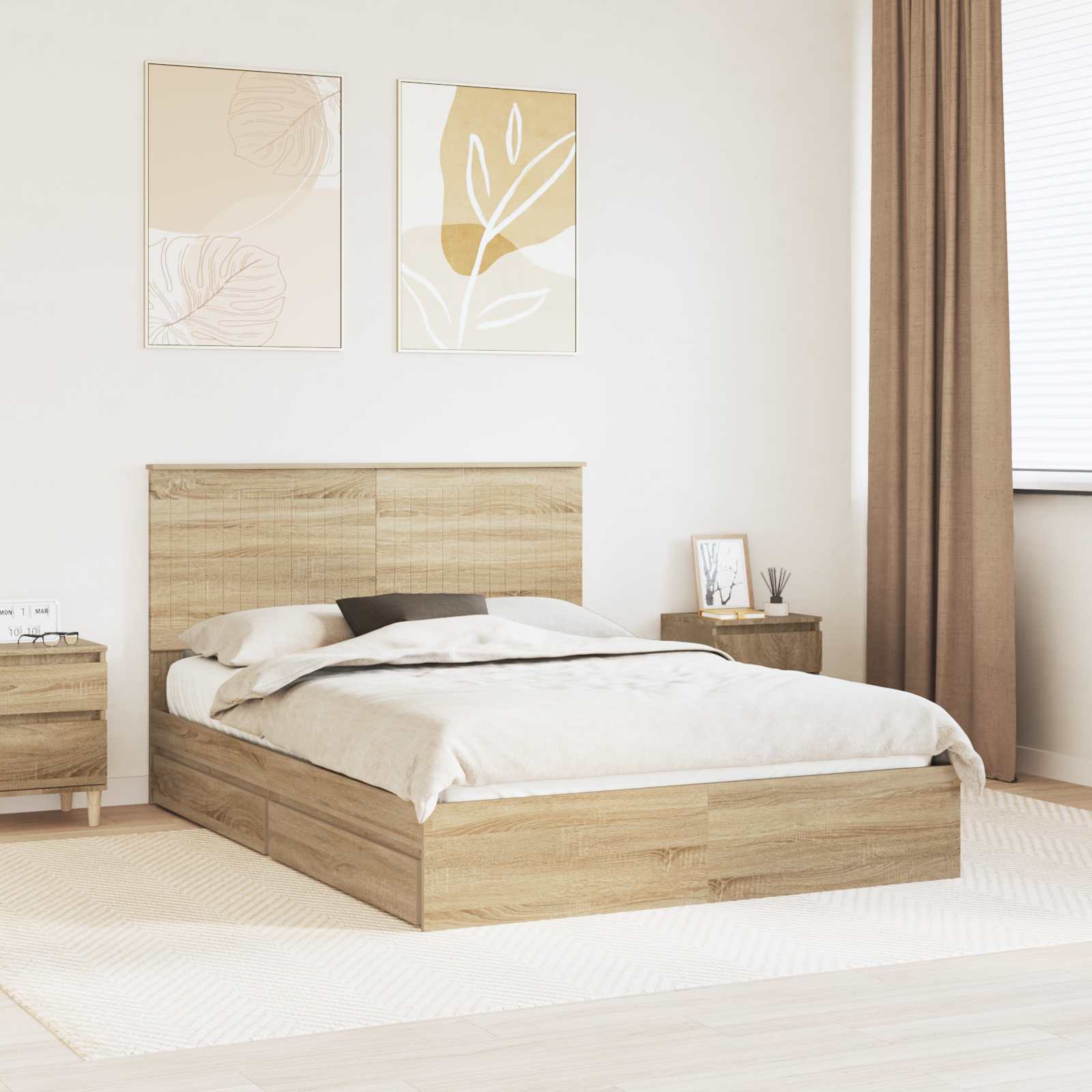 vidaXL Opslag bed met hoofdeinde Wit 200 x 200 cm Bewerkt hout