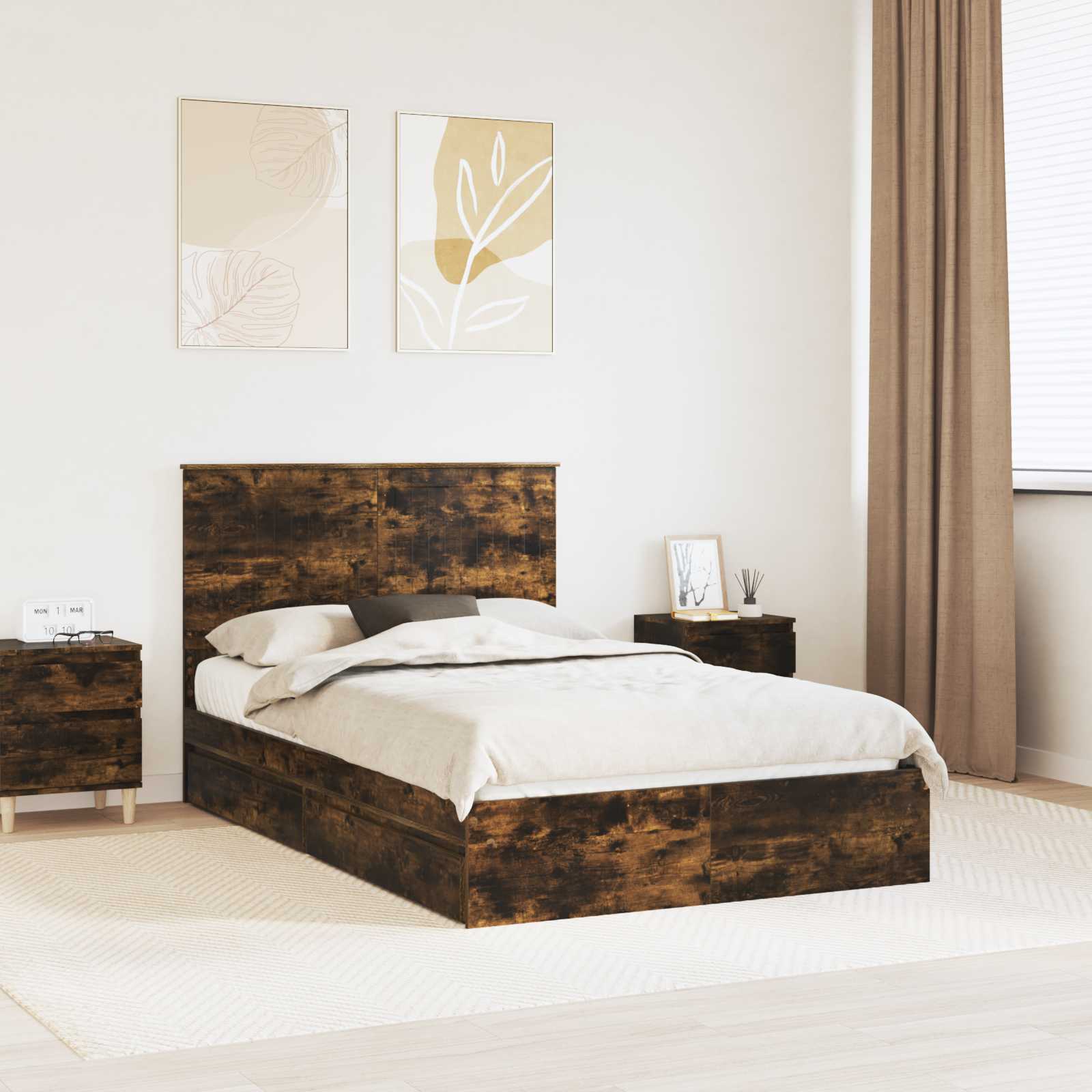 vidaXL Opslag bed met hoofdeinde Wit 200 x 200 cm Bewerkt hout