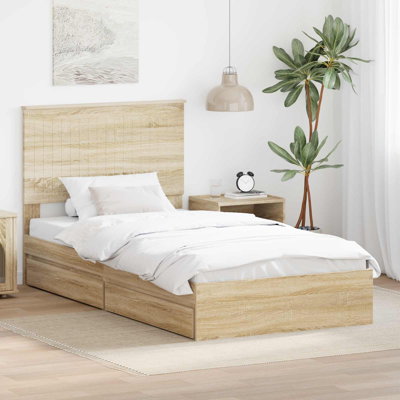 vidaXL Opslag bed met hoofdeinde Wit 200 x 200 cm Bewerkt hout