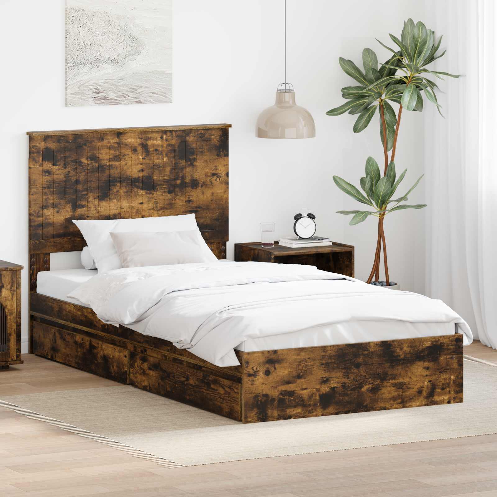 vidaXL Opslag bed met hoofdeinde Wit 200 x 200 cm Bewerkt hout