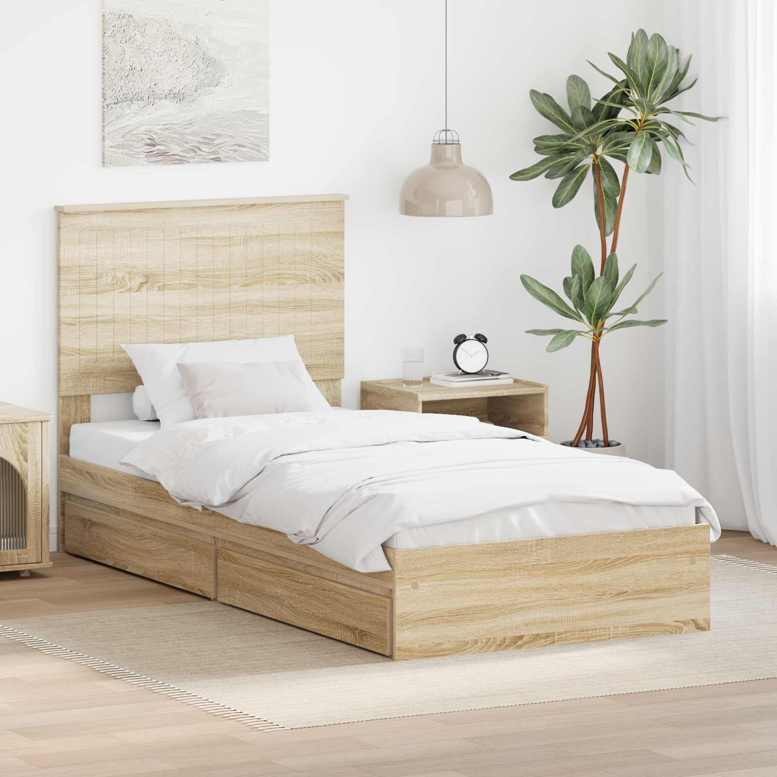 vidaXL Opslag bed met hoofdeinde Wit 200 x 200 cm Bewerkt hout