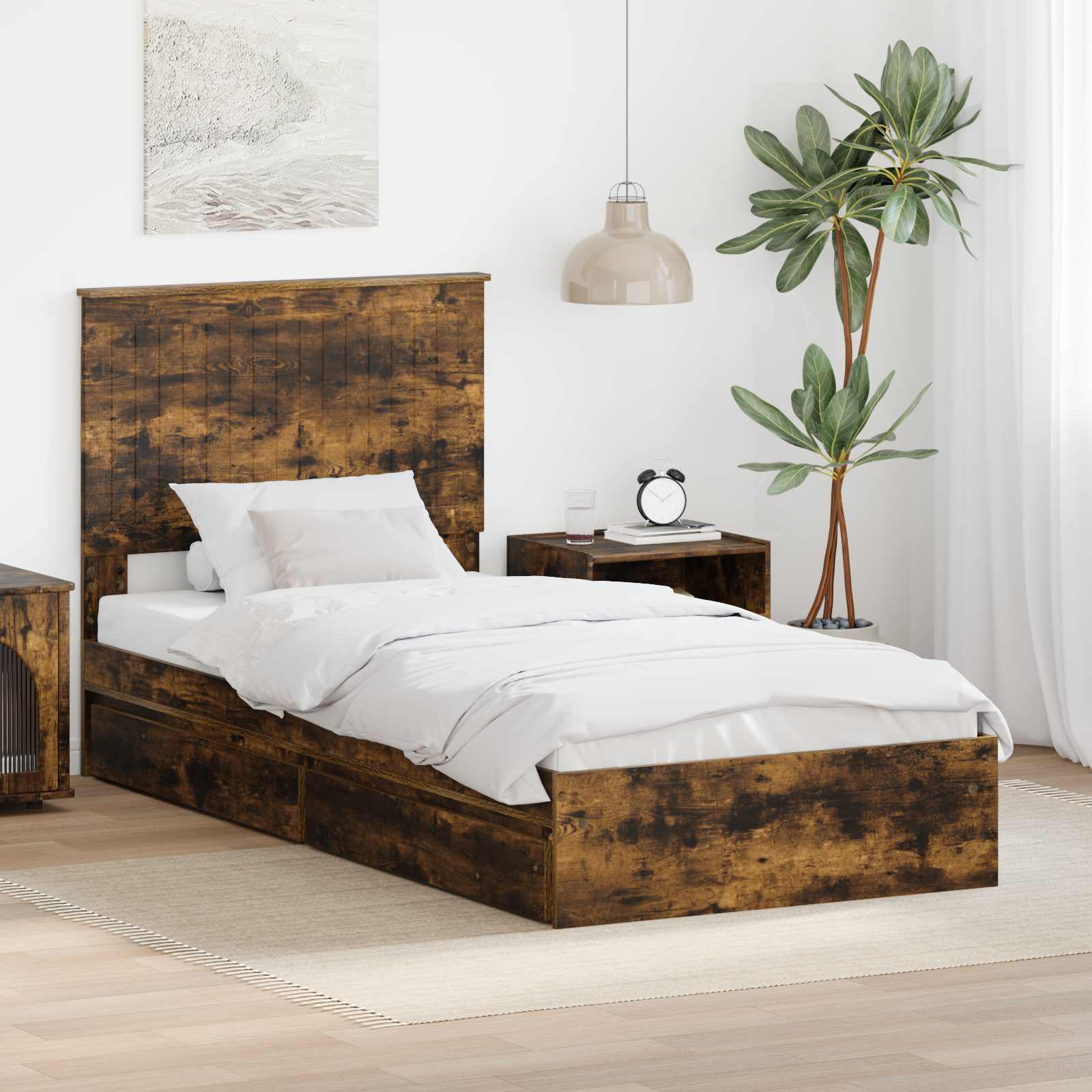 vidaXL Opslag bed met hoofdeinde Wit 200 x 200 cm Bewerkt hout