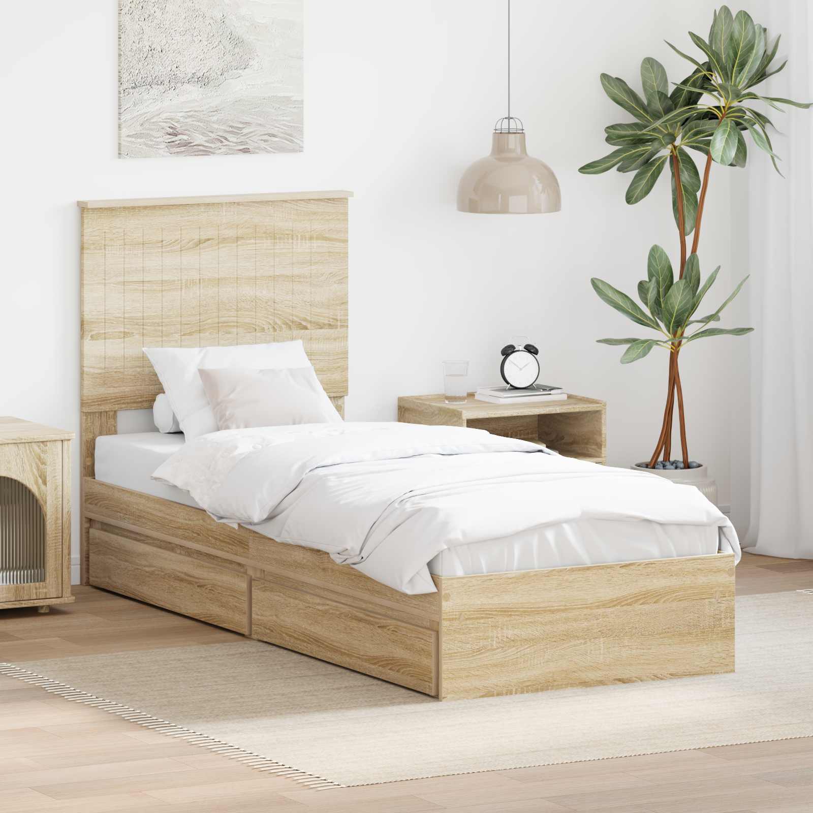 vidaXL Opslag bed met hoofdeinde Wit 200 x 200 cm Bewerkt hout