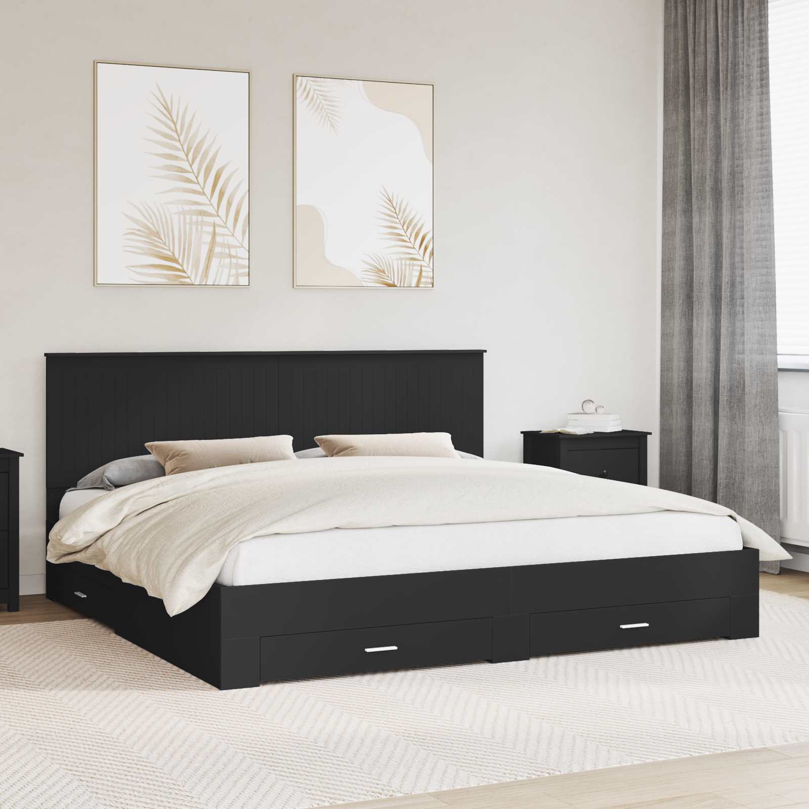 vidaXL Bedframe met lade Zwart en Zilver 200 x 200 cm Bewerkt hout