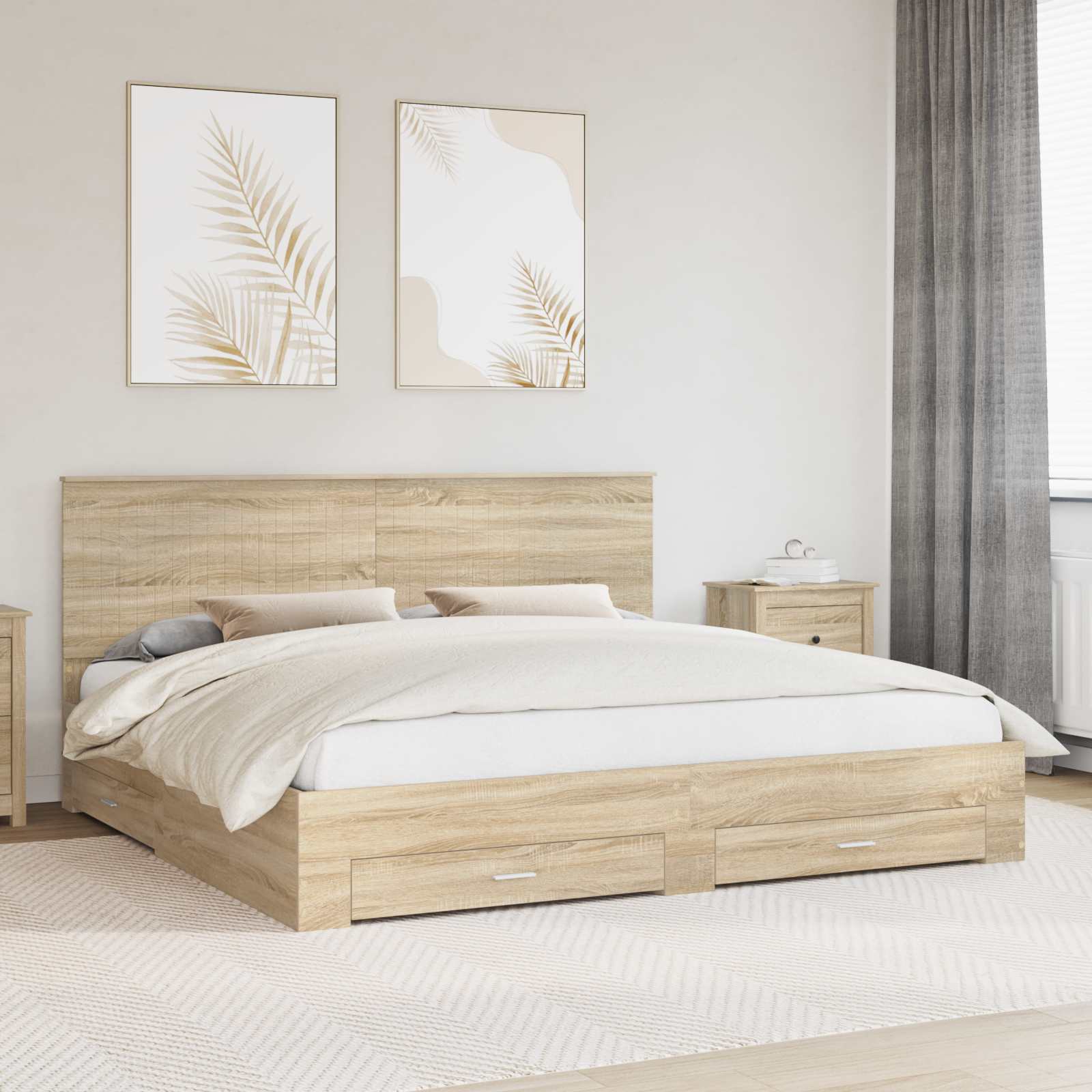 vidaXL Bedframe met lade Zwart en Zilver 200 x 200 cm Bewerkt hout