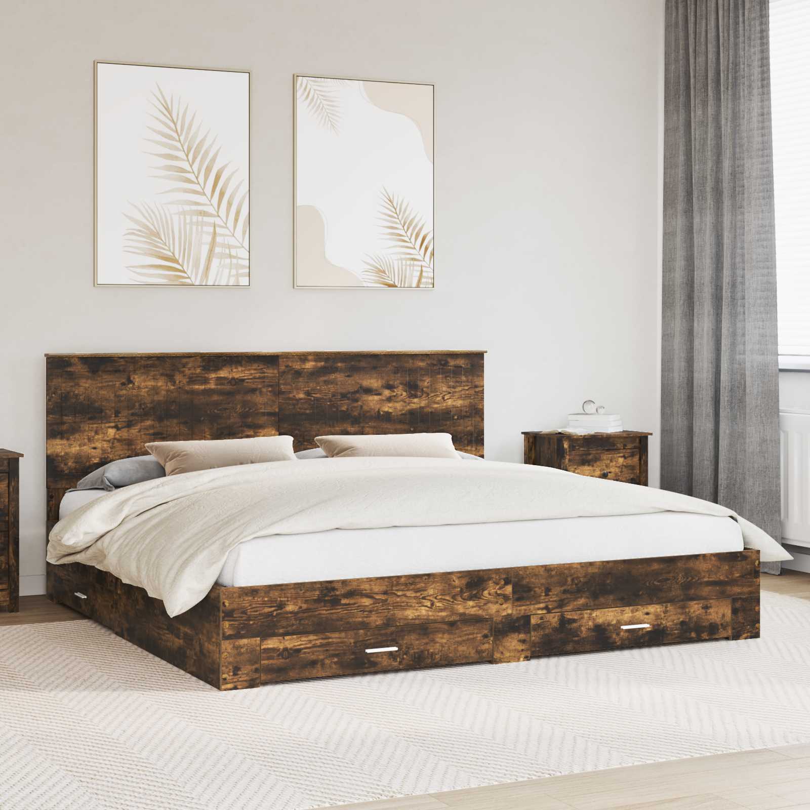 vidaXL Bedframe met lade Zwart en Zilver 200 x 200 cm Bewerkt hout