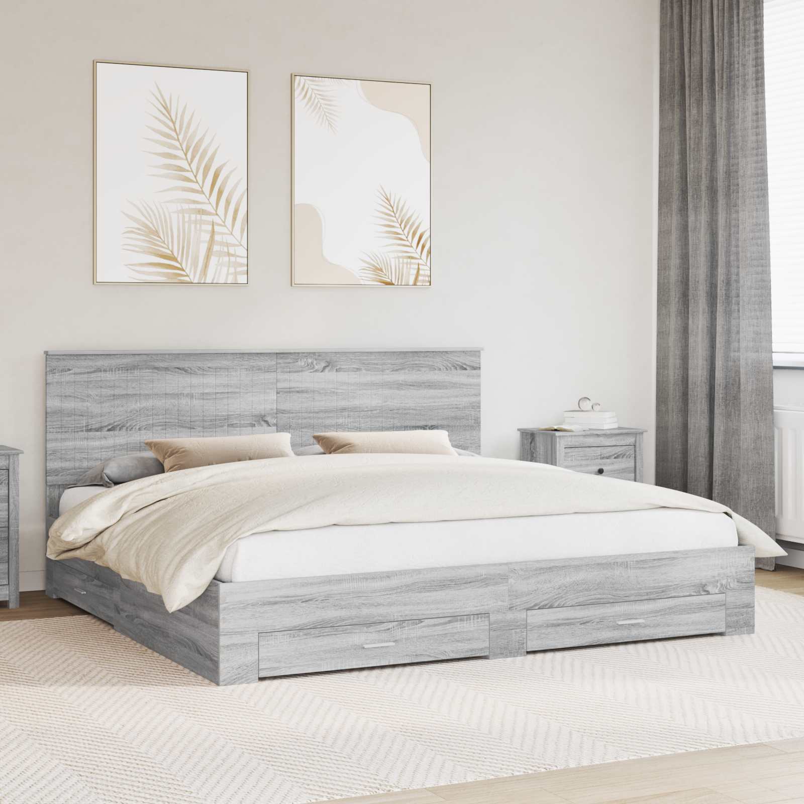 vidaXL Bedframe met lade Zwart en Zilver 200 x 200 cm Bewerkt hout