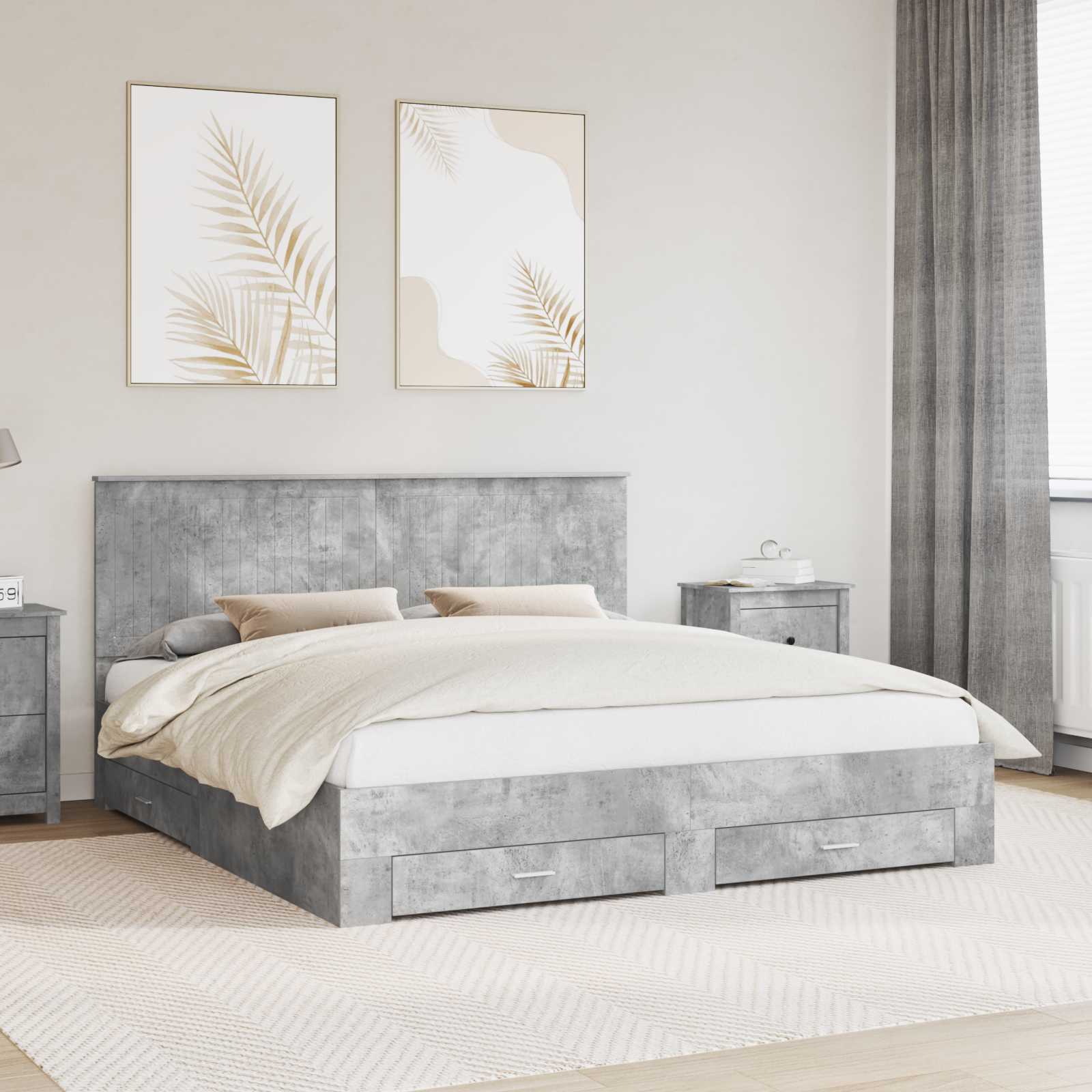 vidaXL Bedframe met lade Zwart en Zilver 200 x 200 cm Bewerkt hout