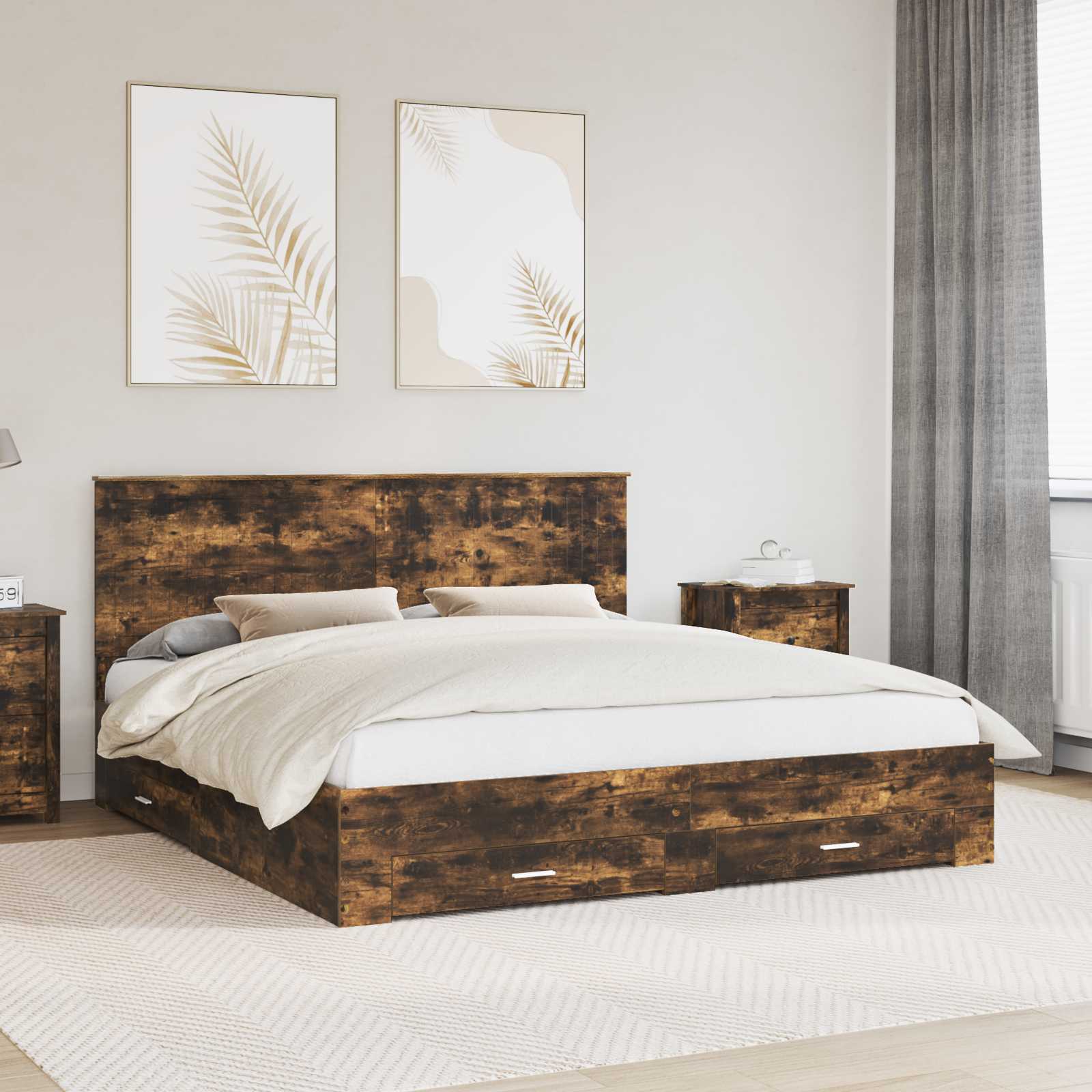 vidaXL Bedframe met lade Zwart en Zilver 200 x 200 cm Bewerkt hout