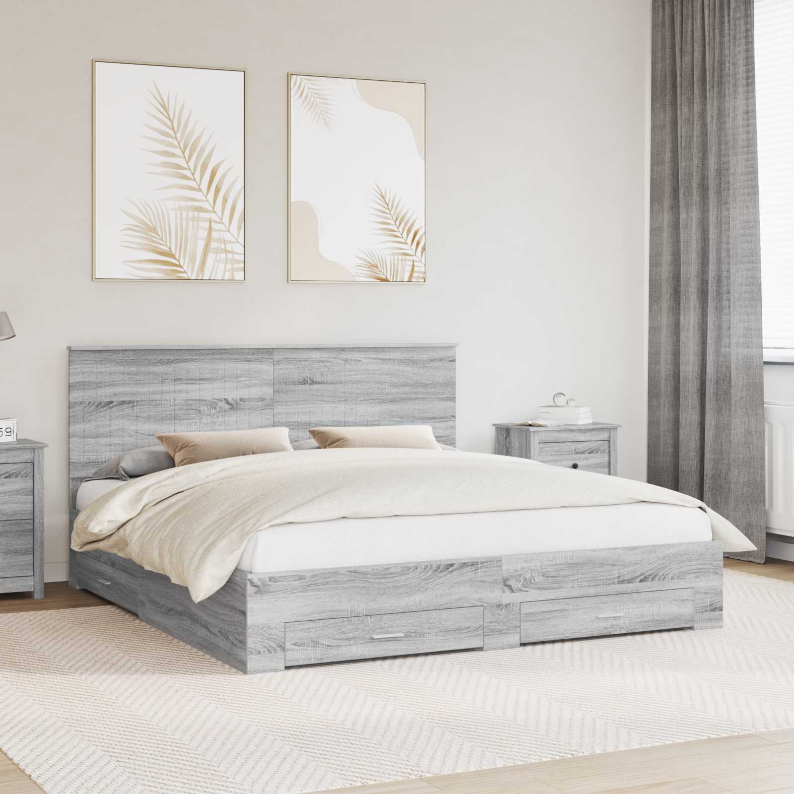 vidaXL Bedframe met lade Zwart en Zilver 200 x 200 cm Bewerkt hout