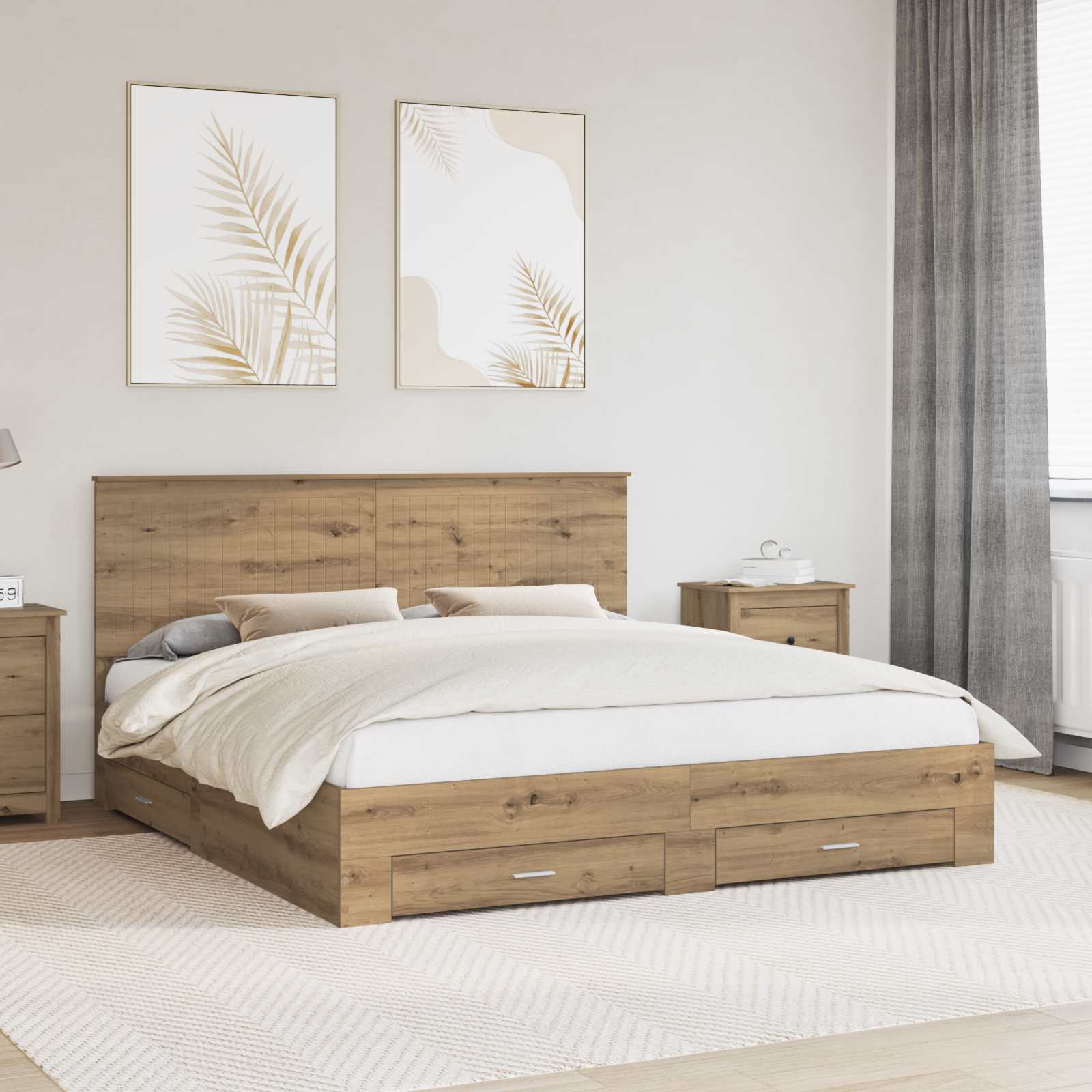 vidaXL Bedframe met lade Zwart en Zilver 200 x 200 cm Bewerkt hout