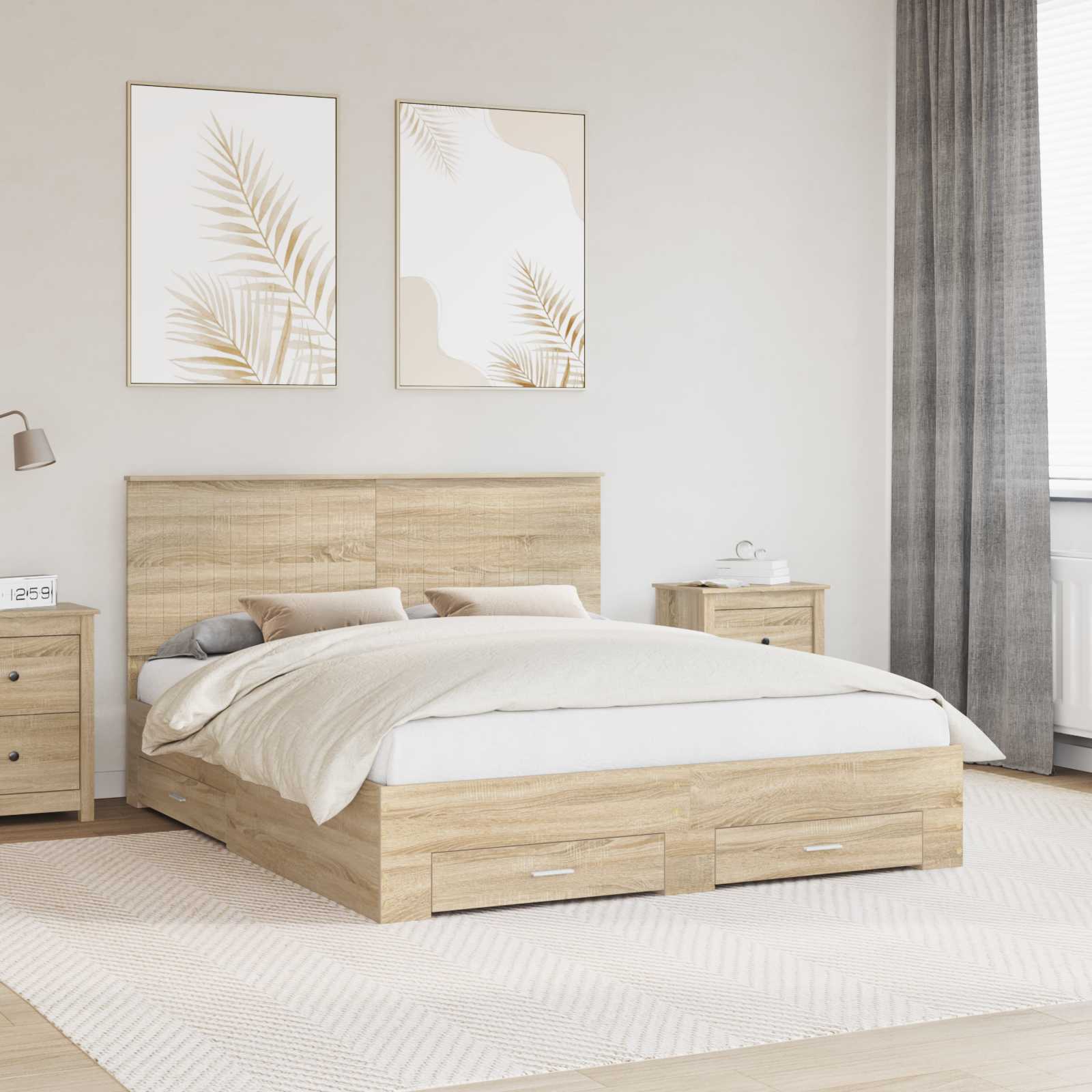 vidaXL Bedframe met lade Zwart en Zilver 200 x 200 cm Bewerkt hout