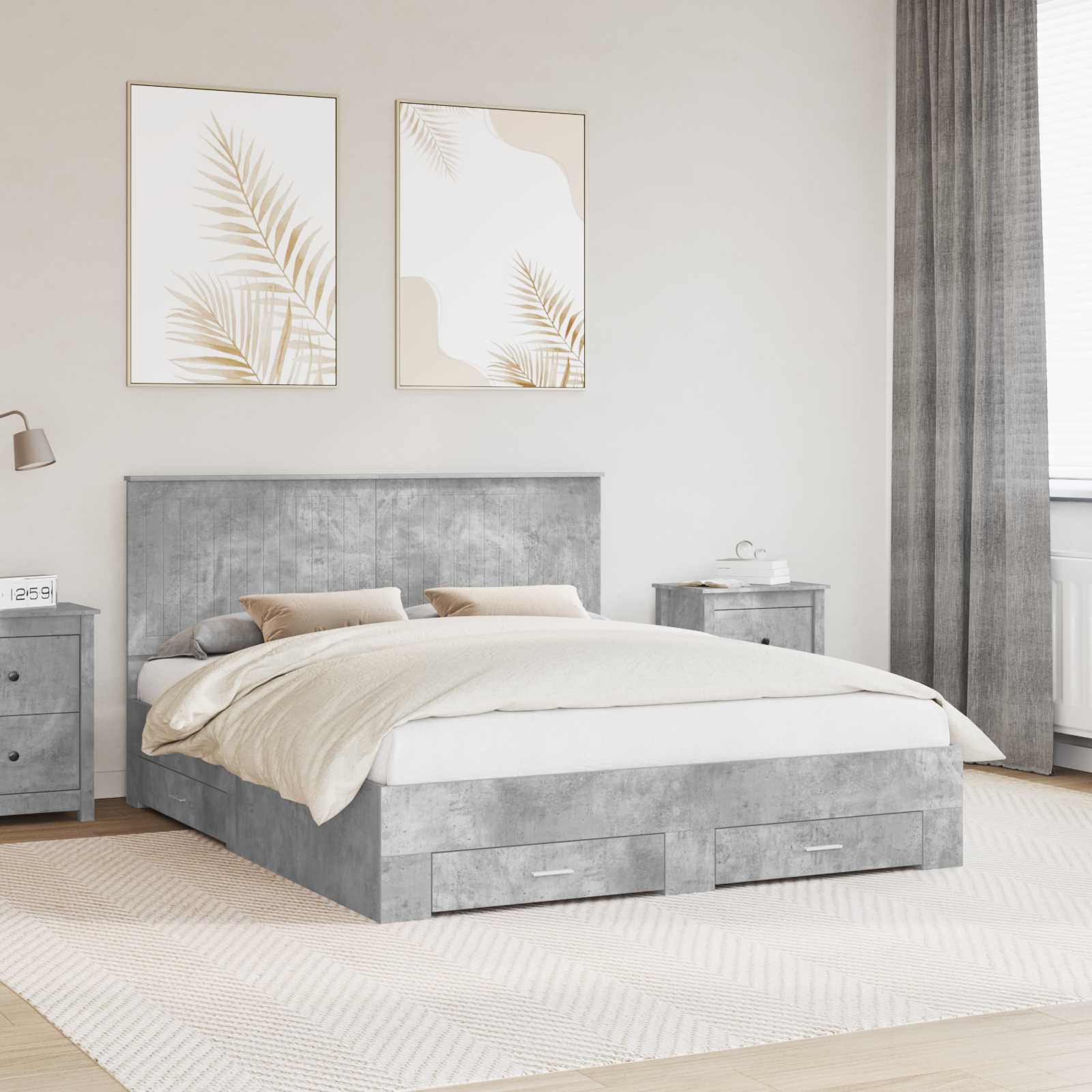 vidaXL Bedframe met lade Zwart en Zilver 200 x 200 cm Bewerkt hout