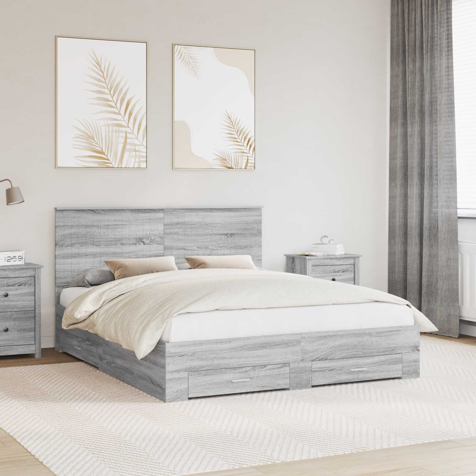 vidaXL Bedframe met lade Zwart en Zilver 200 x 200 cm Bewerkt hout