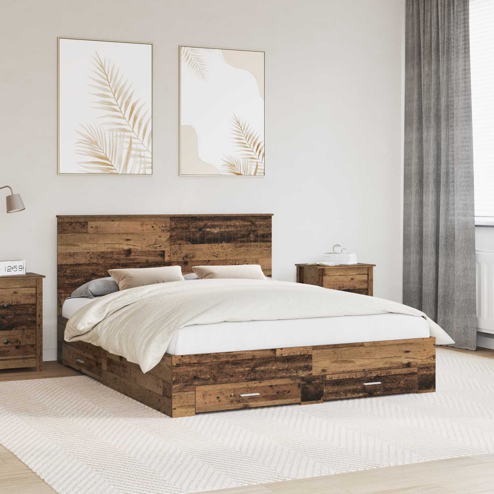 vidaXL Bedframe met lade Zwart en Zilver 200 x 200 cm Bewerkt hout