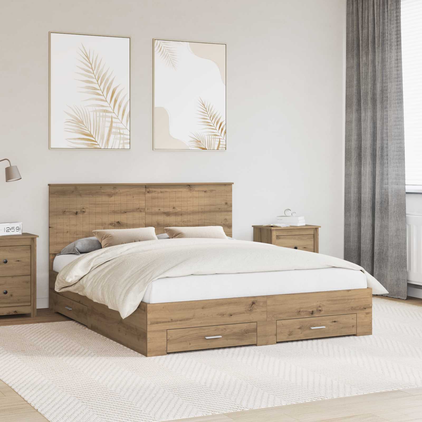 vidaXL Bedframe met lade Zwart en Zilver 200 x 200 cm Bewerkt hout