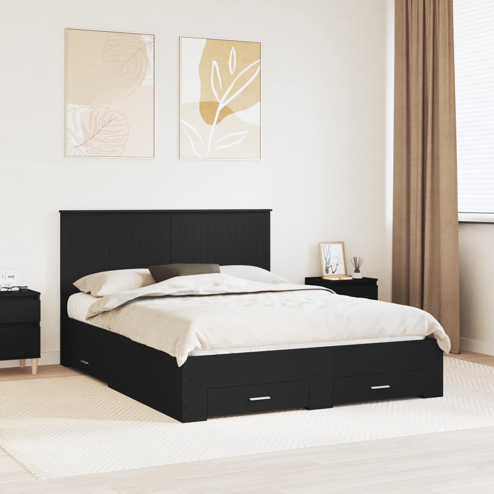 vidaXL Bedframe met lade Zwart en Zilver 200 x 200 cm Bewerkt hout