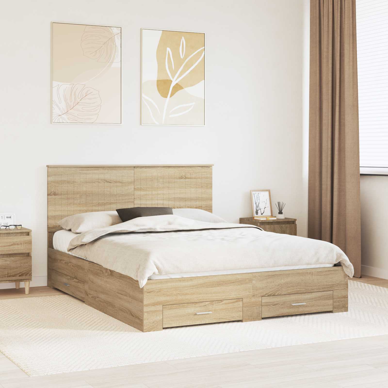 vidaXL Bedframe met lade Zwart en Zilver 200 x 200 cm Bewerkt hout