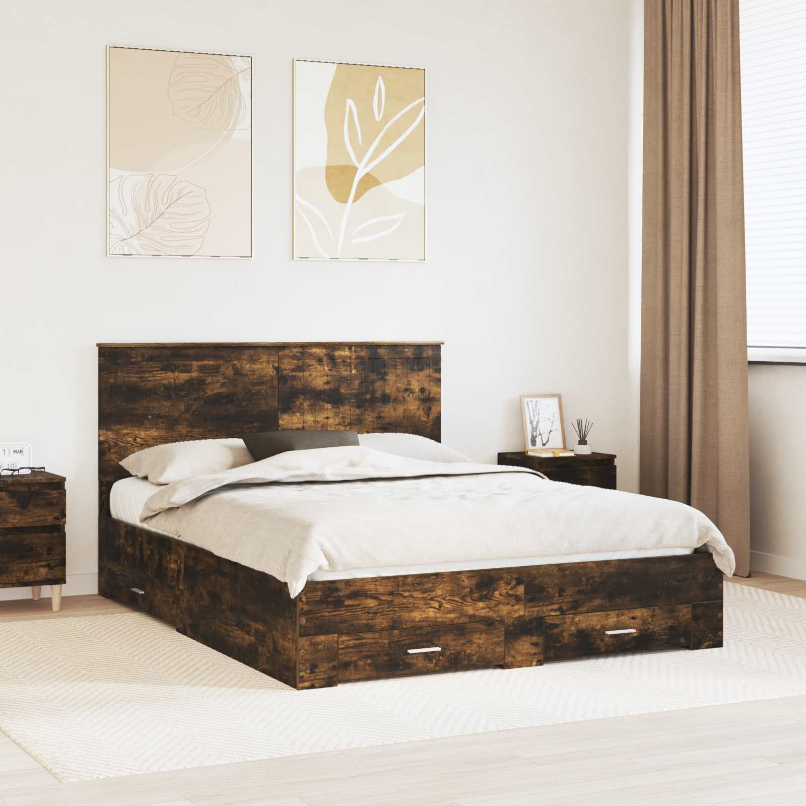 vidaXL Bedframe met lade Zwart en Zilver 200 x 200 cm Bewerkt hout
