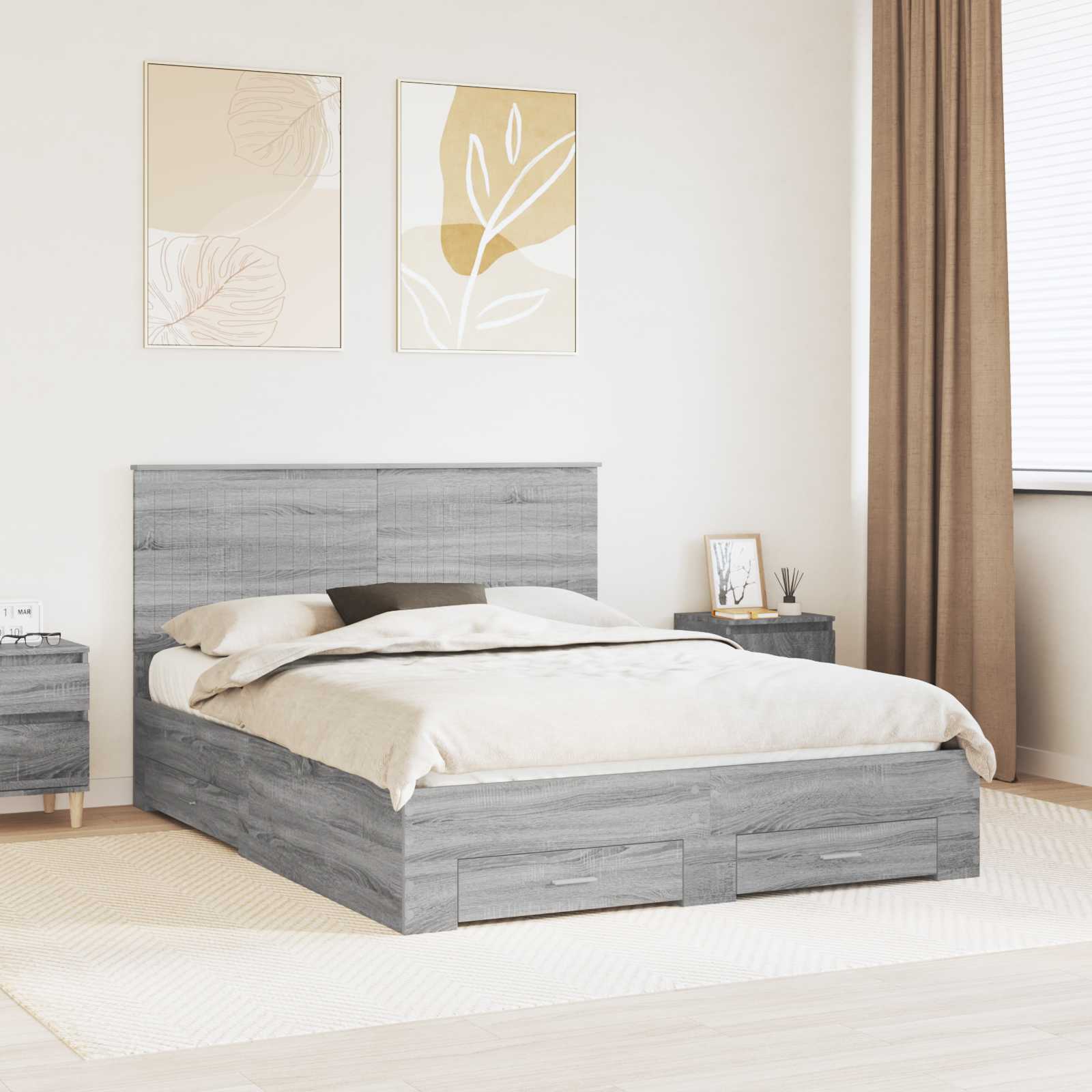 vidaXL Bedframe met lade Zwart en Zilver 200 x 200 cm Bewerkt hout