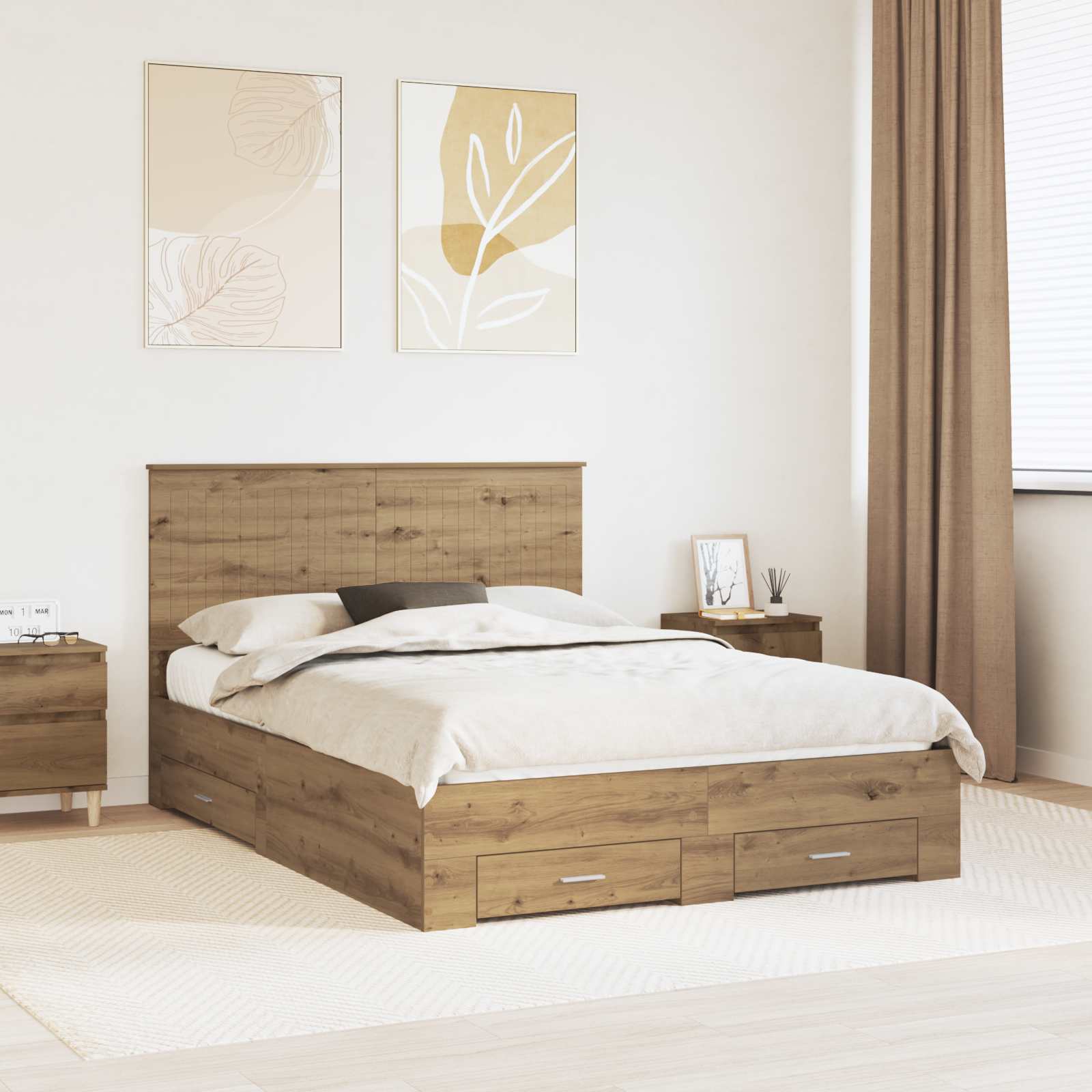 vidaXL Bedframe met lade Zwart en Zilver 200 x 200 cm Bewerkt hout