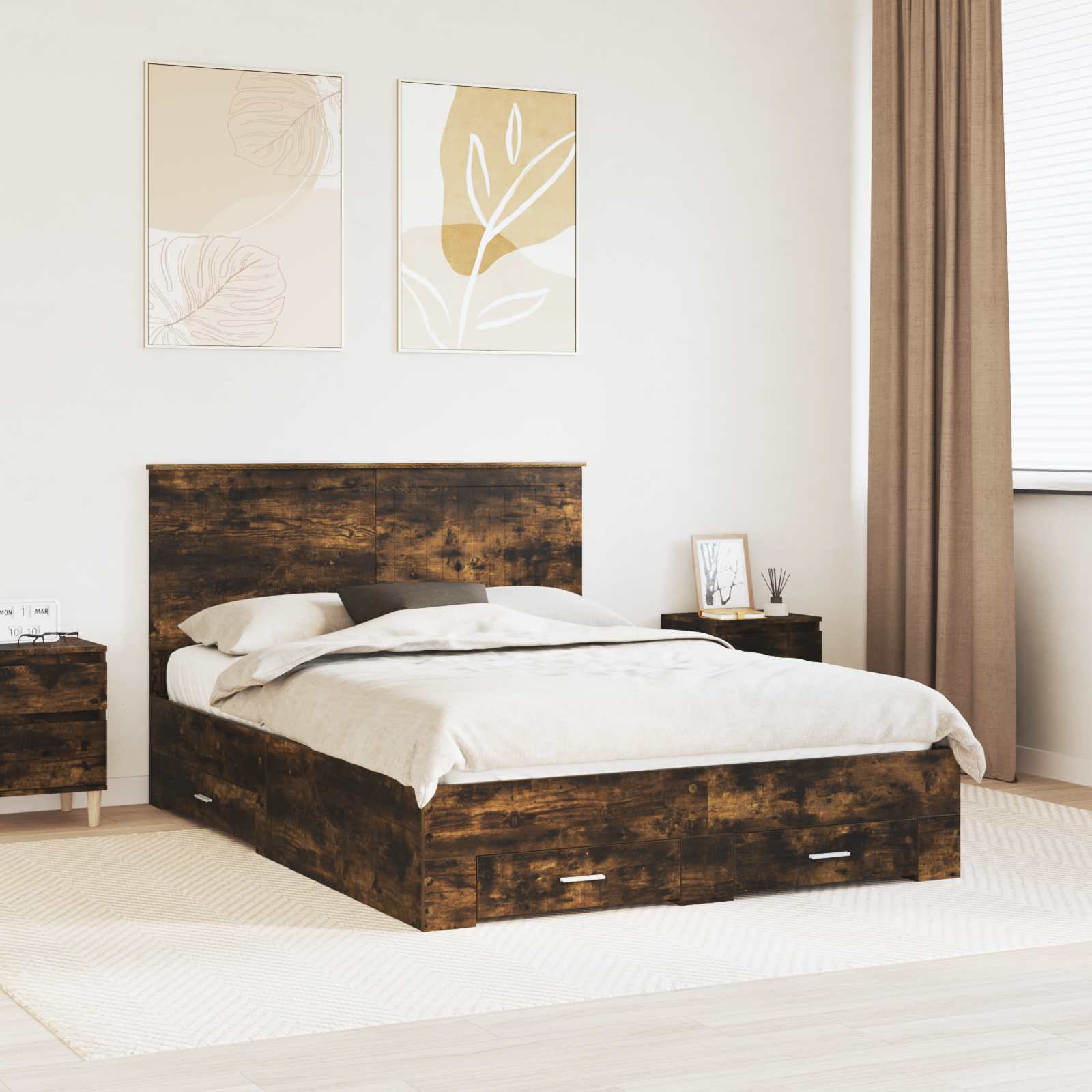 vidaXL Bedframe met lade Zwart en Zilver 200 x 200 cm Bewerkt hout