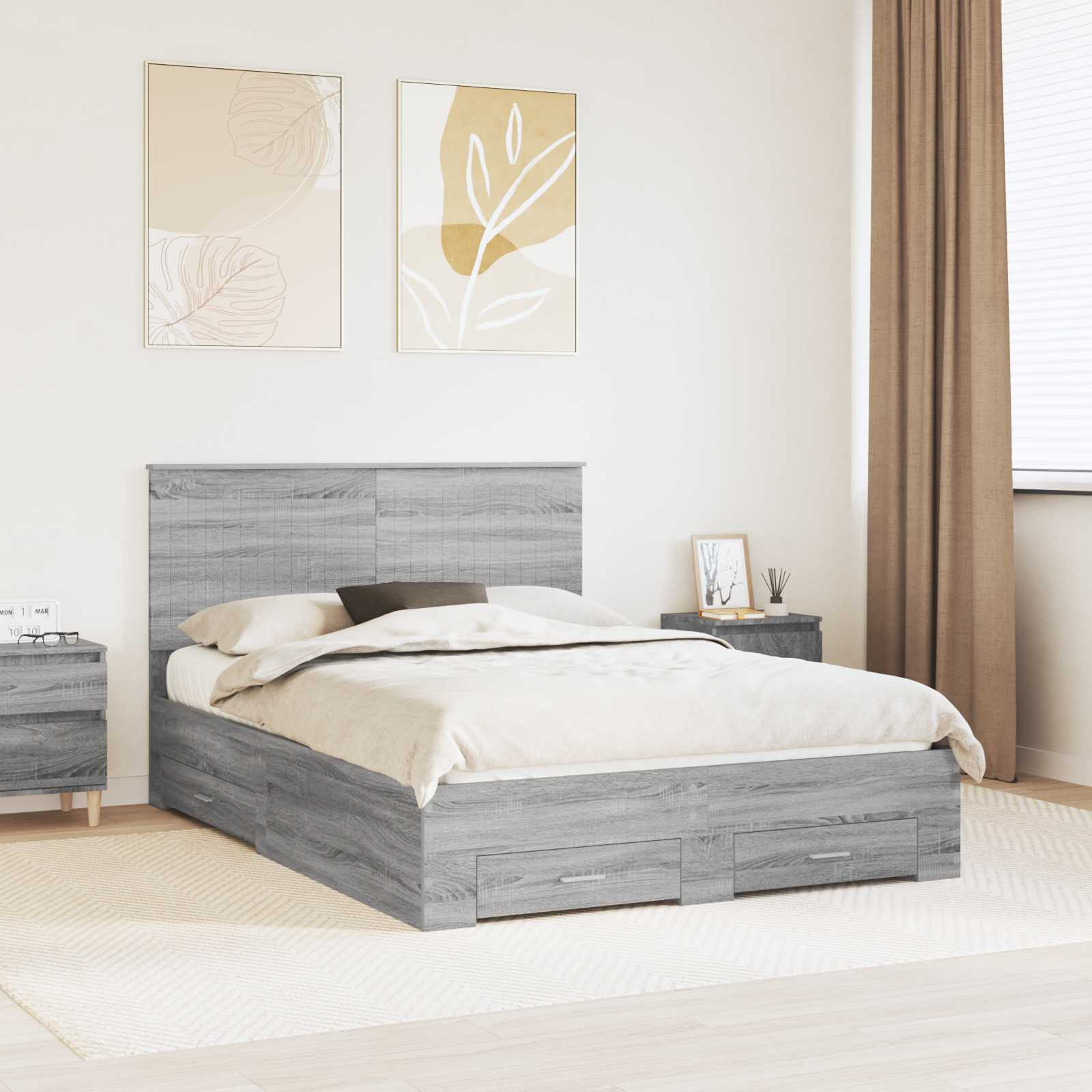 vidaXL Bedframe met lade Zwart en Zilver 200 x 200 cm Bewerkt hout
