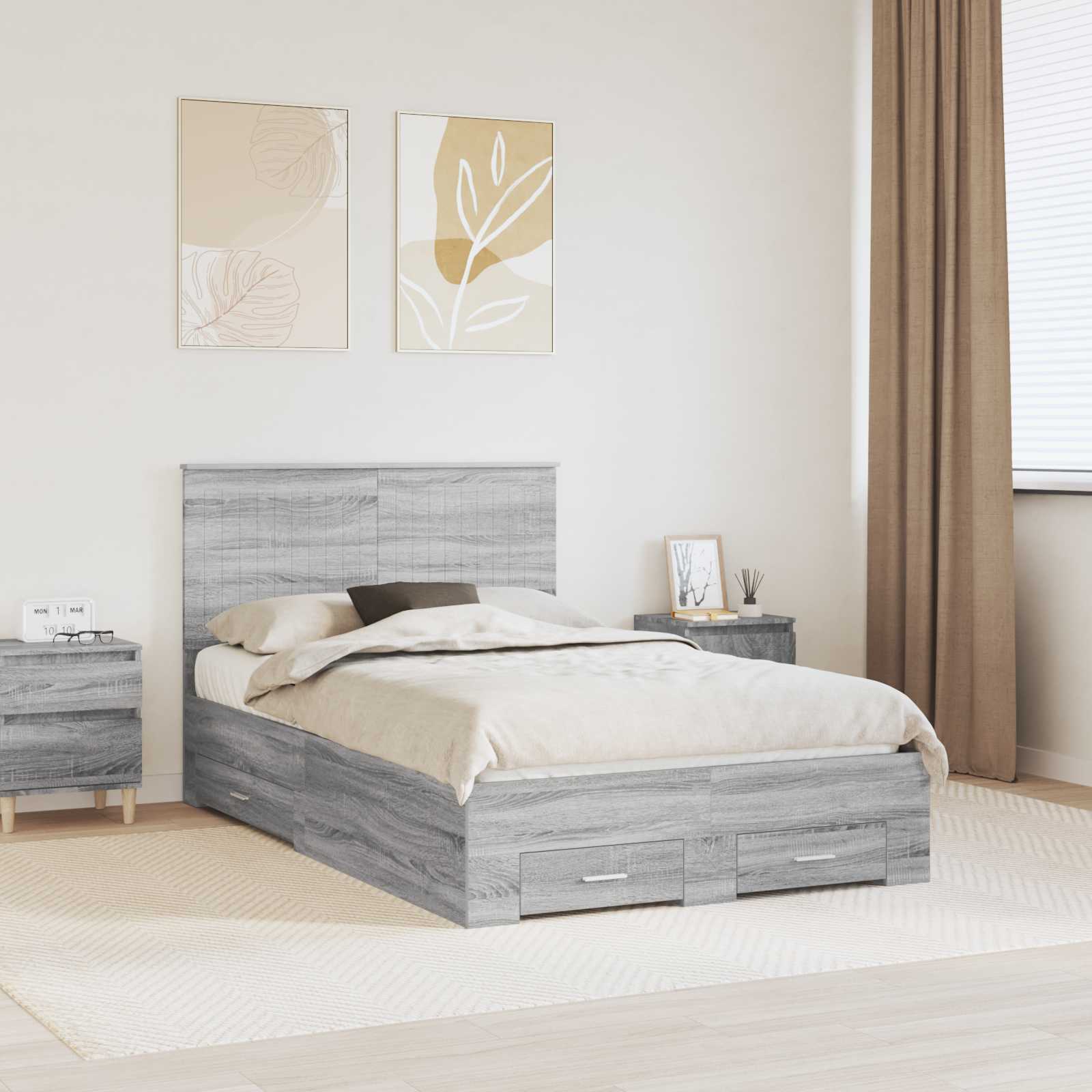 vidaXL Bedframe met lade Zwart en Zilver 200 x 200 cm Bewerkt hout