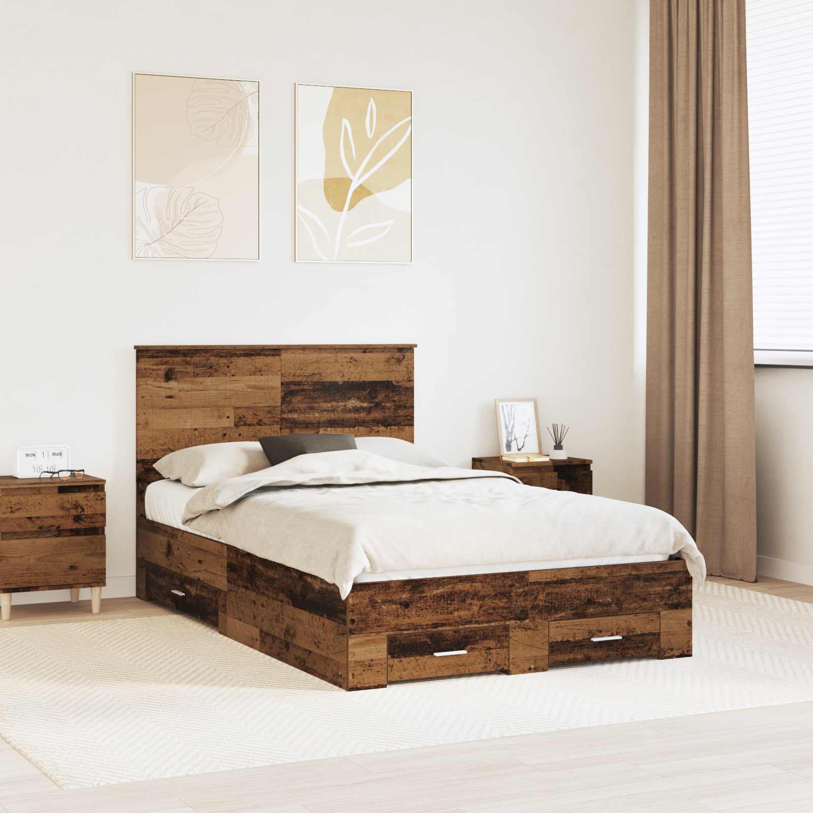 vidaXL Bedframe met lade Zwart en Zilver 200 x 200 cm Bewerkt hout