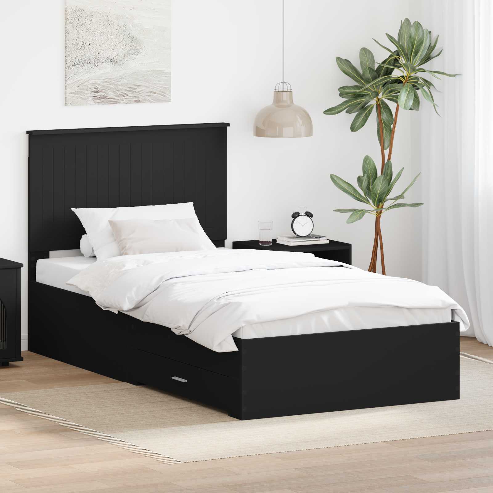 vidaXL Bedframe met lade Zwart en Zilver 200 x 200 cm Bewerkt hout