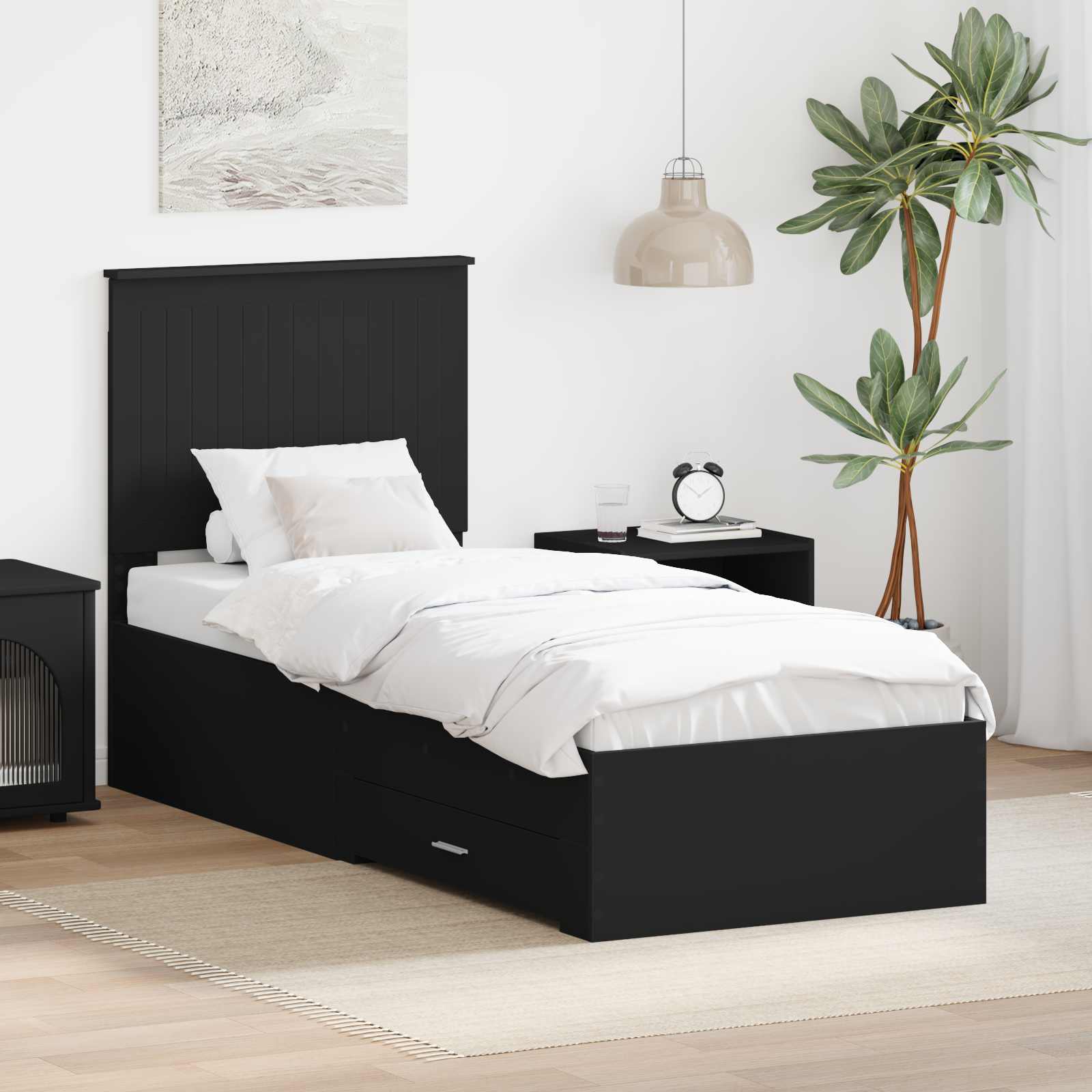 vidaXL Bedframe met lade Zwart en Zilver 200 x 200 cm Bewerkt hout