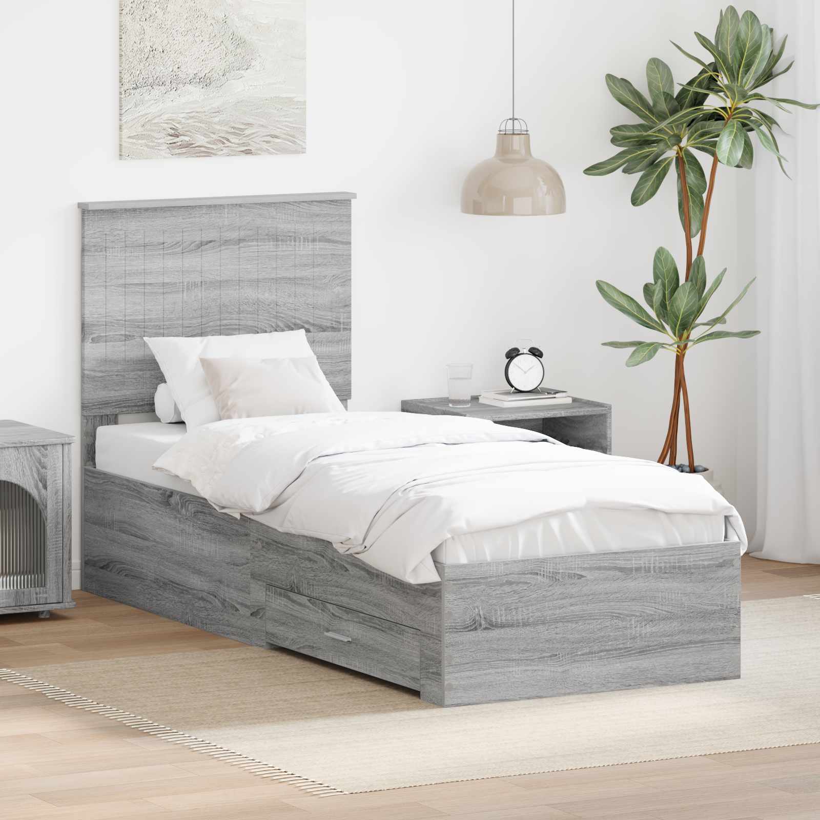 vidaXL Bedframe met lade Zwart en Zilver 200 x 200 cm Bewerkt hout