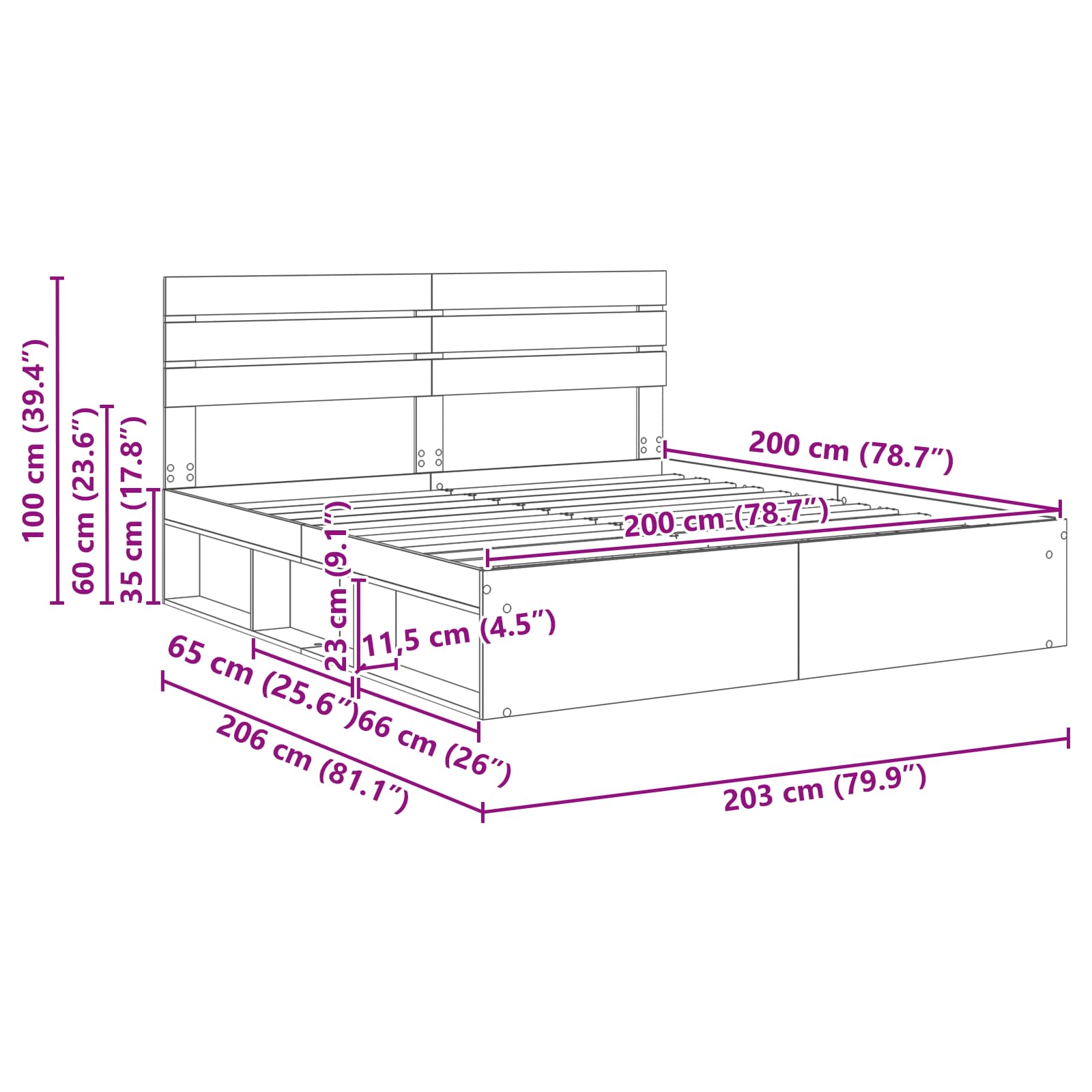 vidaXL Bedframe met hoofdeinde Wit 200 x 200 cm Massief grenenhout