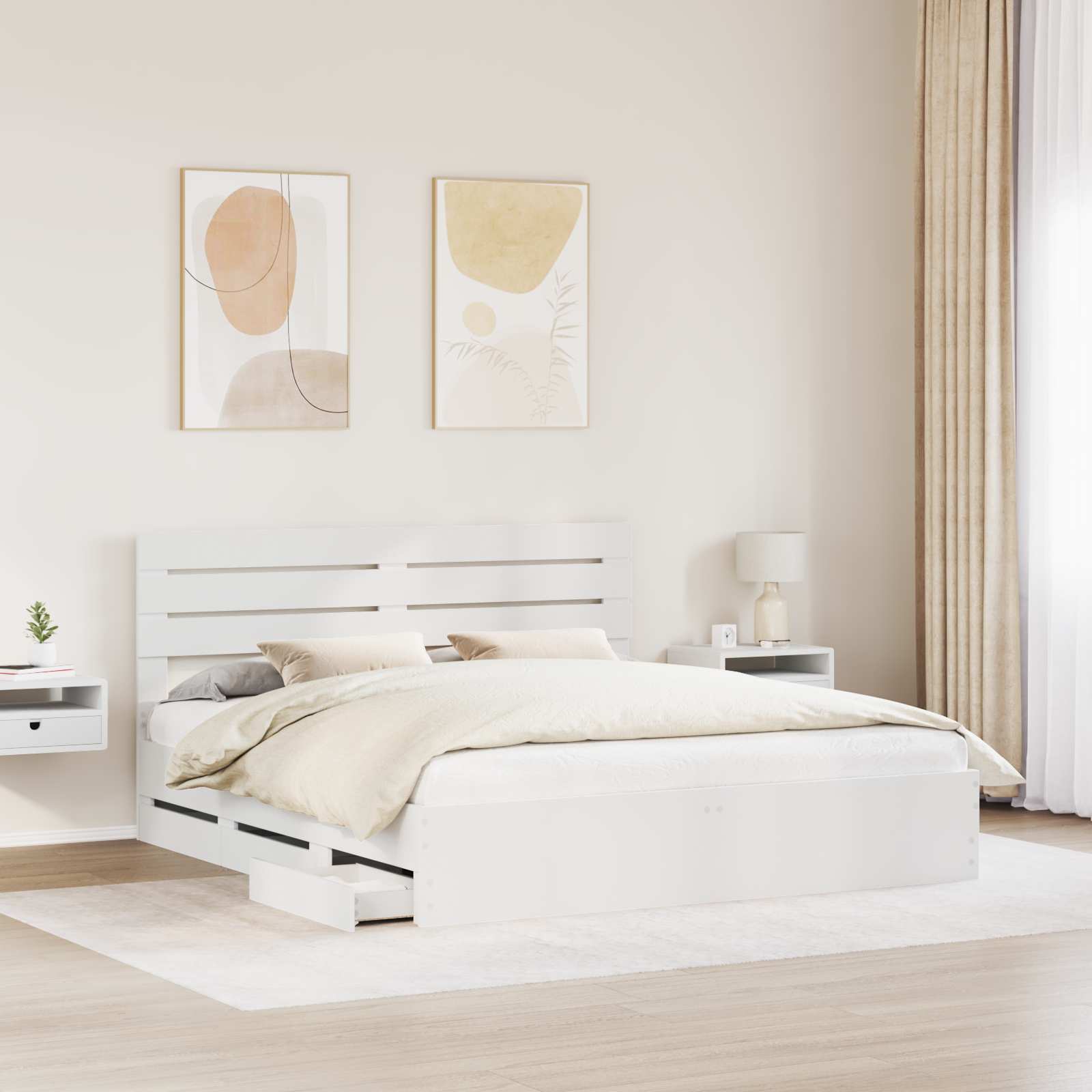 vidaXL Bedframe met lade met opslag Wit 200 x 200 cm Ingenieurshout