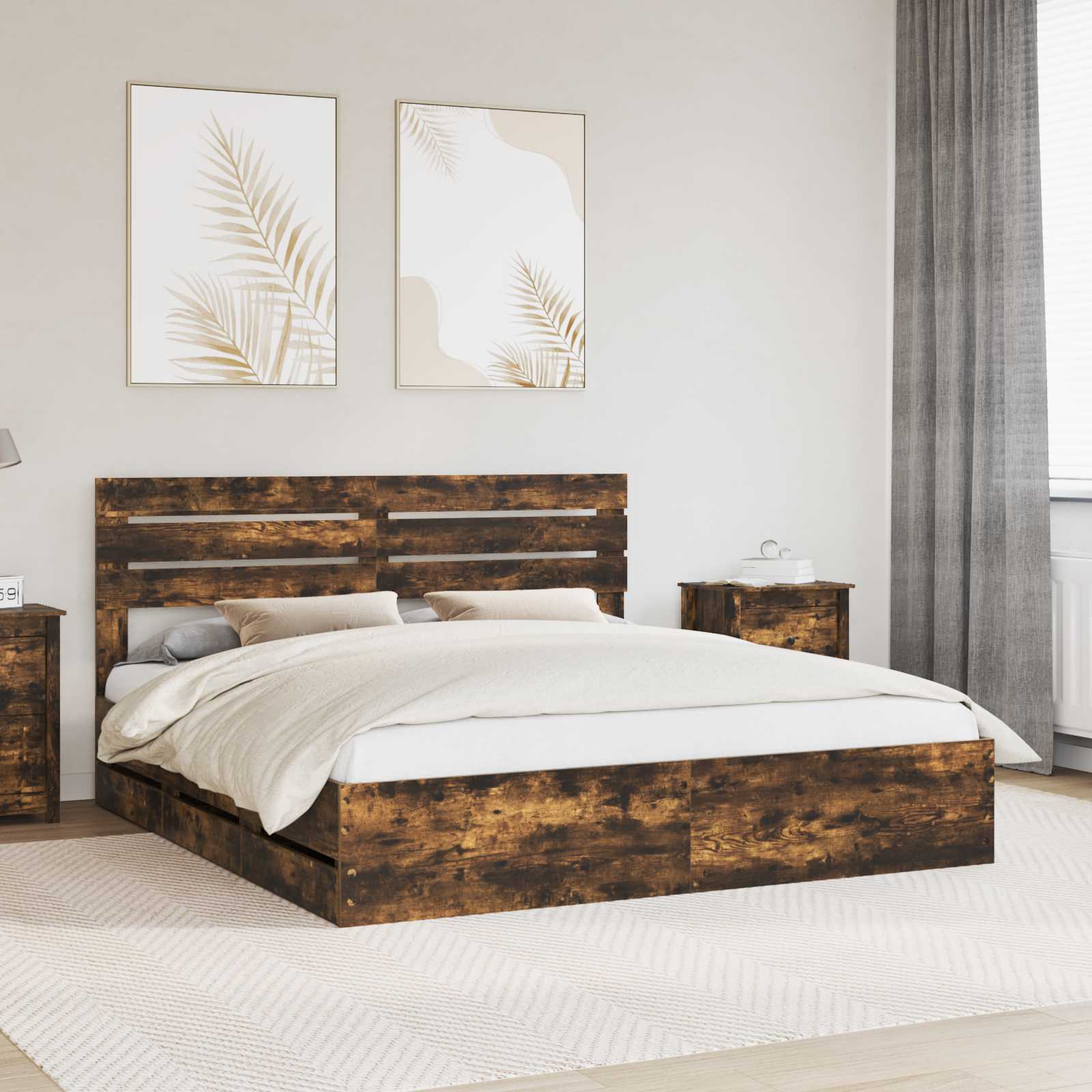 vidaXL Bedframe met lade met opslag Wit 200 x 200 cm Ingenieurshout