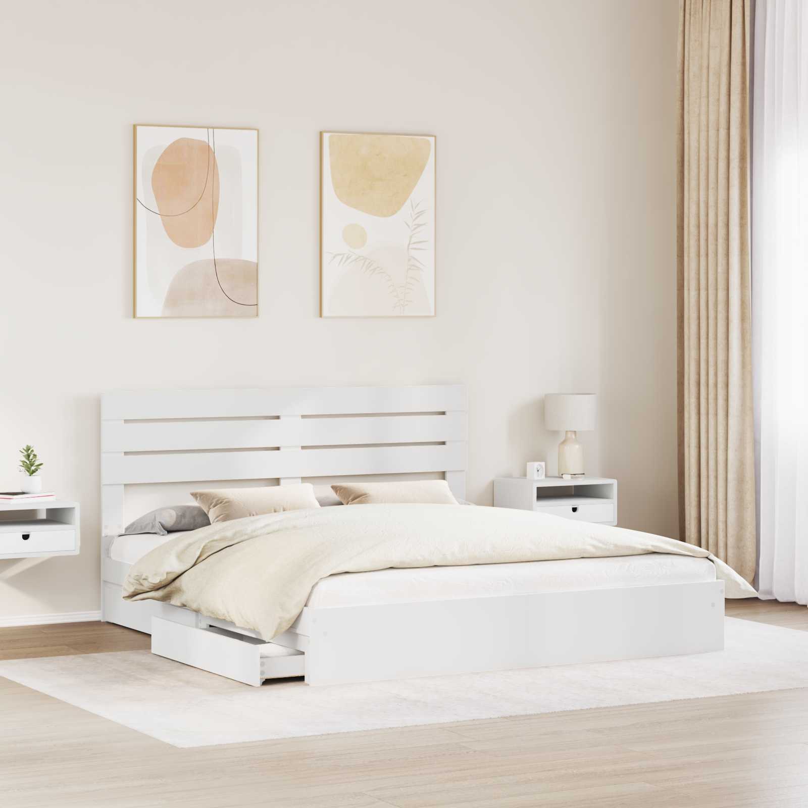 vidaXL Bedframe met lade met hoofdeinde Wit 200 x 200 cm Bewerkt hout