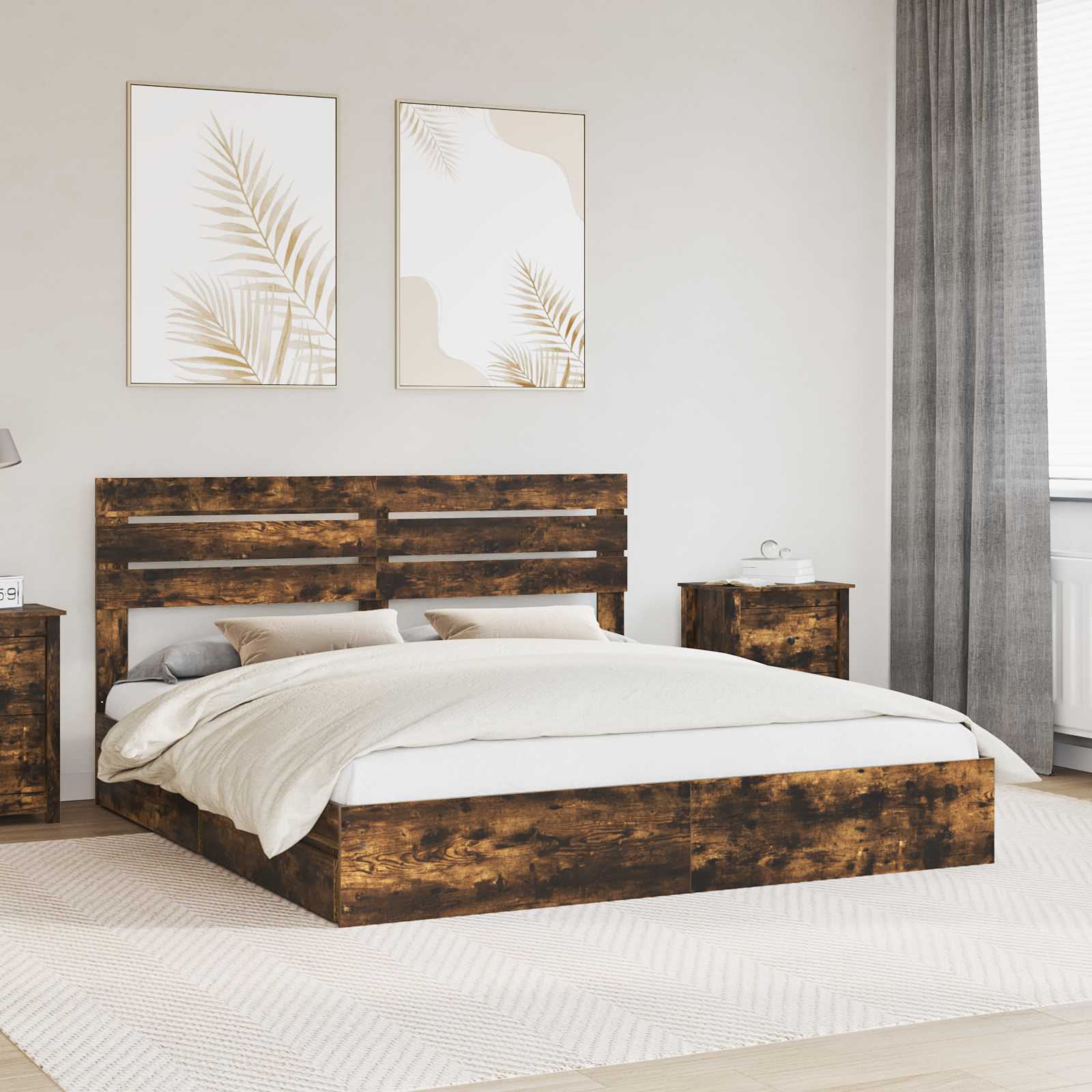 vidaXL Bedframe met lade met hoofdeinde Wit 200 x 200 cm Bewerkt hout